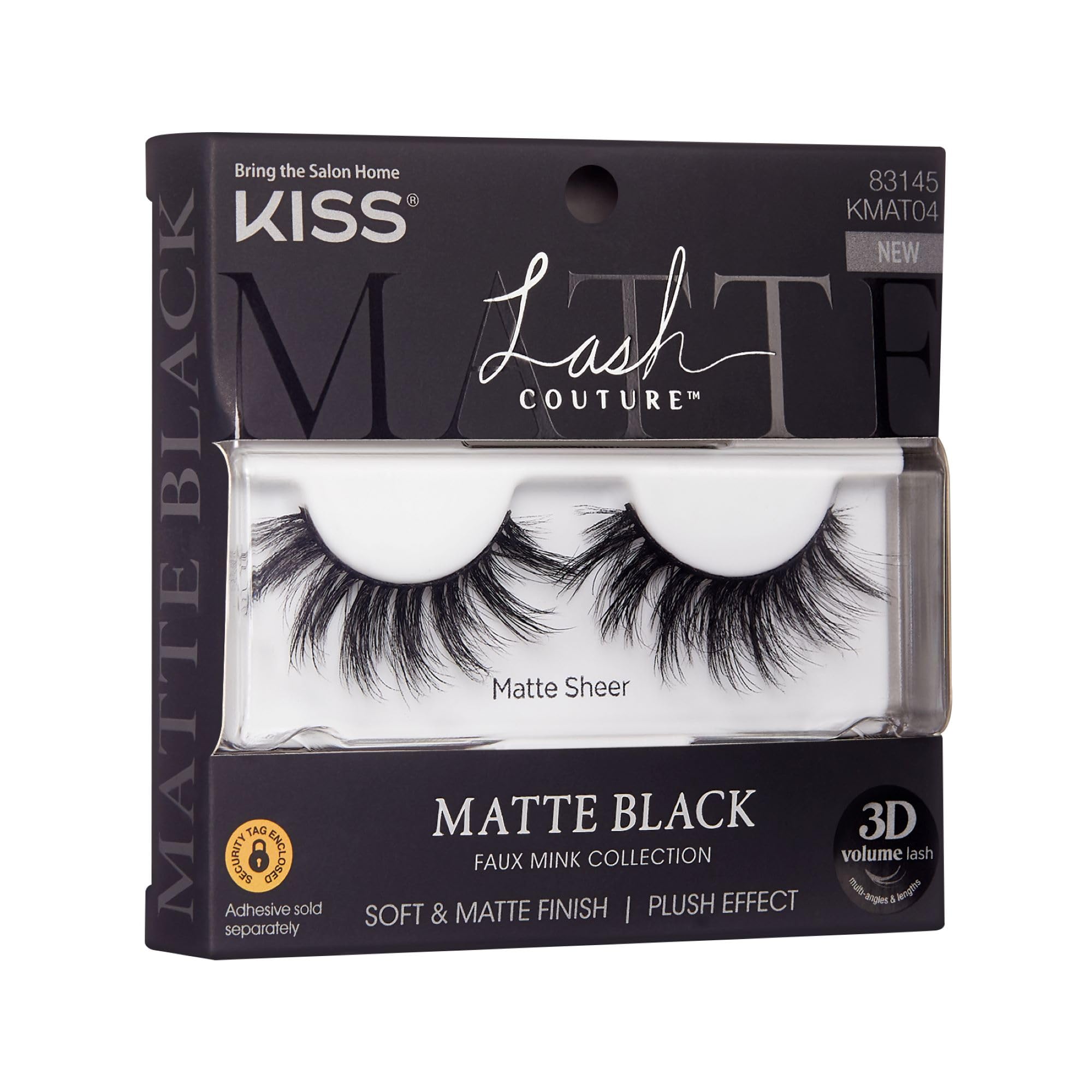 KISS Lash Couture Matte Black Faux Mink Collection, False Eyelashes 1-Pack, Soft Real Mink Texture & Matte Finish, High Impact Color, 3D Volume, Knot-Free Lash Band, Reusable, Matte Sheer, 1 Pair