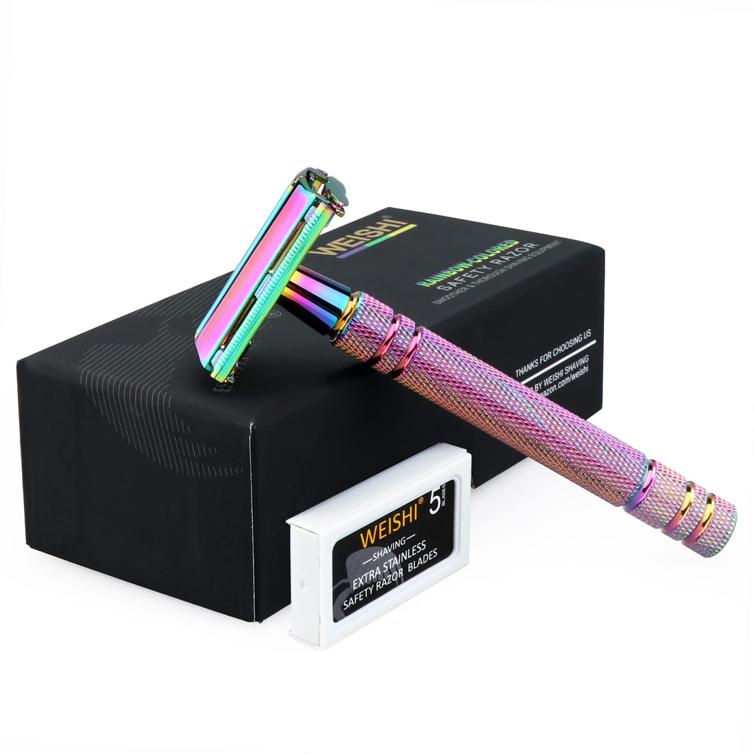 WEISHI Rainbow Color Butterfly Open Long Handle Double Edge Safety Razor Premium Multi-Color DE Razor
