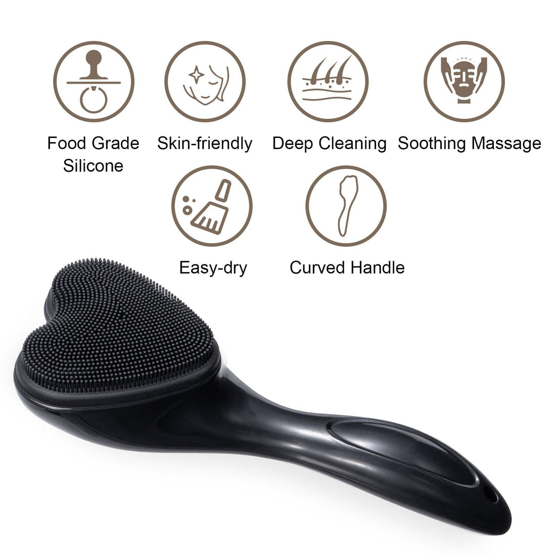 Silicone Face Scrubber Exfoliating Brush, Beomeen 2 Pack Manual Handheld Facial Cleansing Brush Blackhead Scrubber, Soft Bristles Waterproof for Face Skincare (Black,Heart)