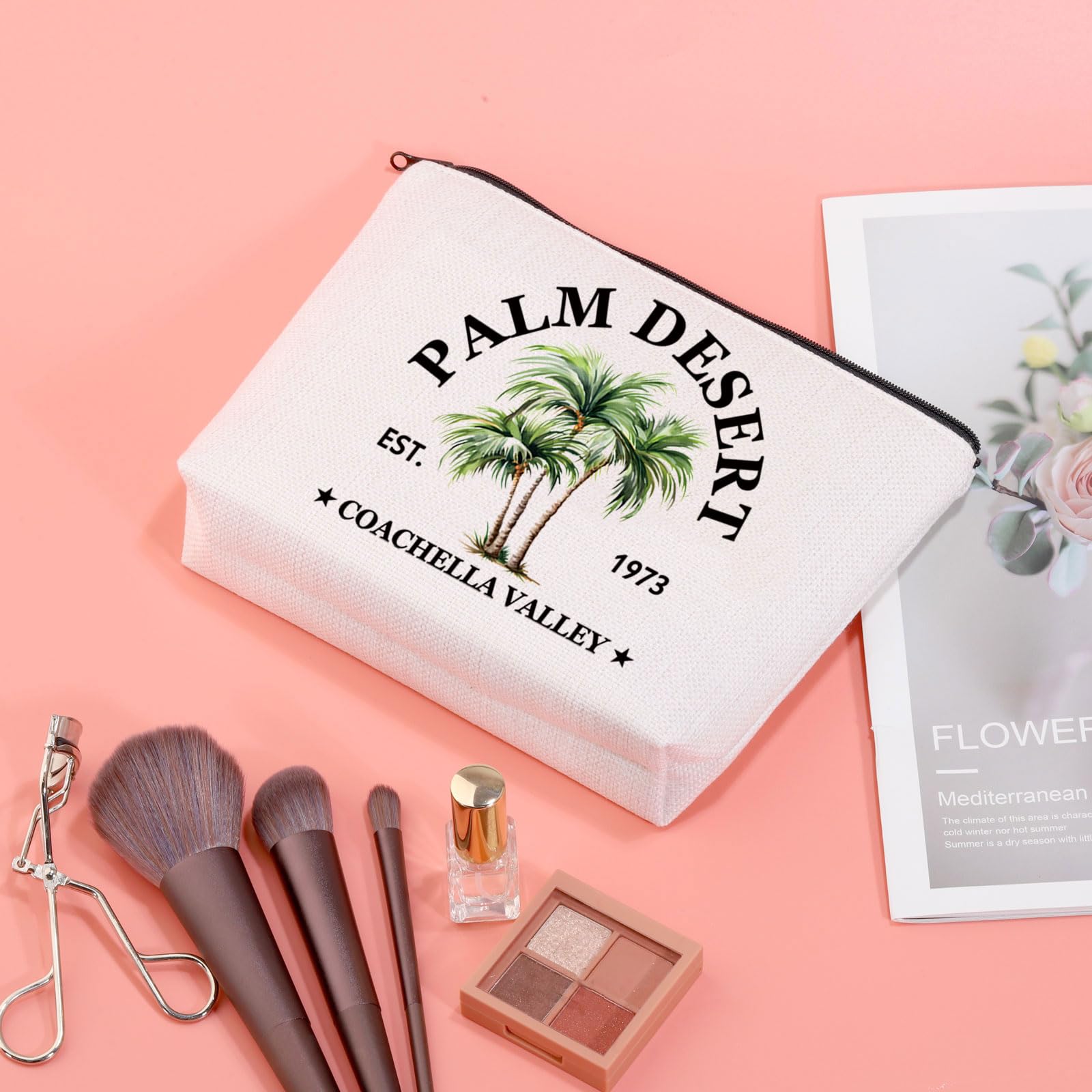 JXGZSO Palm Springs Cosmetic Bag Palm Desert Coachella Valley Est 1973 Makeup Bag California Palms Pouch Bag Palm Tree Lovers Gift (Palm Desert Bag)