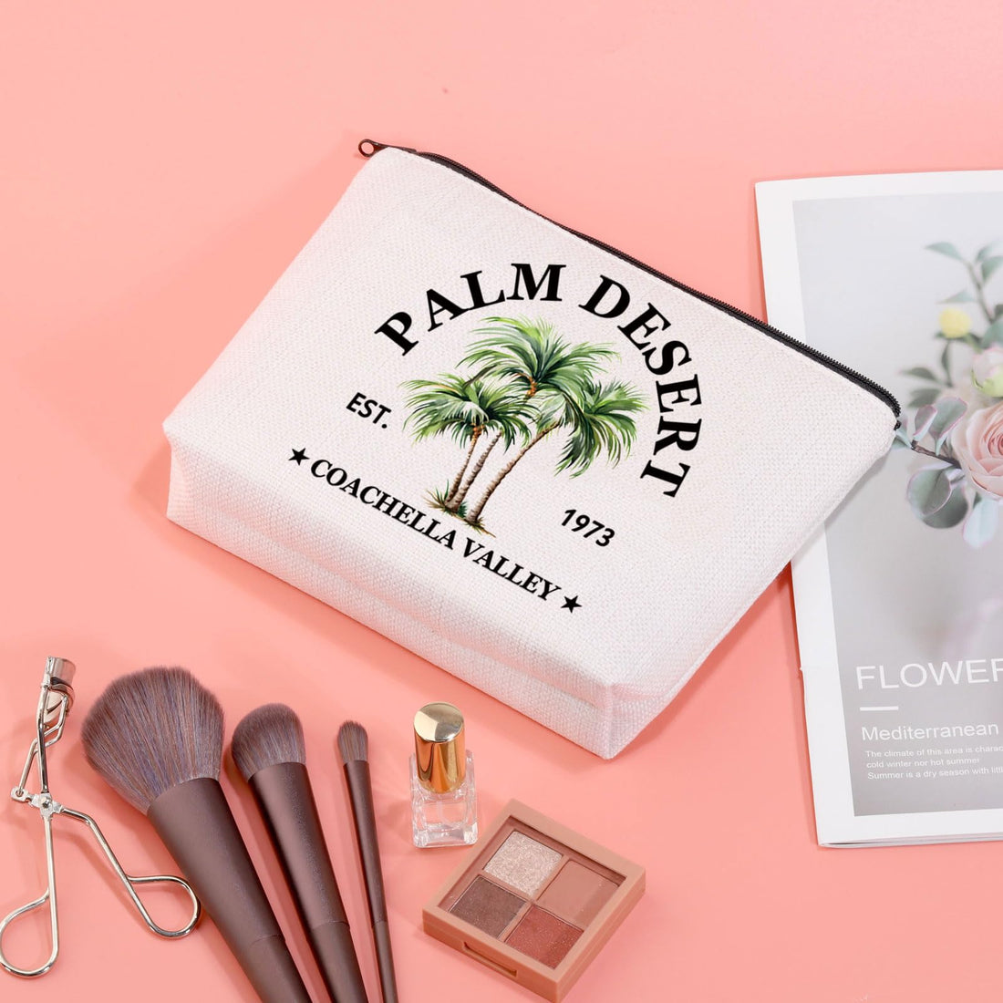 JXGZSO Palm Springs Cosmetic Bag Palm Desert Coachella Valley Est 1973 Makeup Bag California Palms Pouch Bag Palm Tree Lovers Gift (Palm Desert Bag)