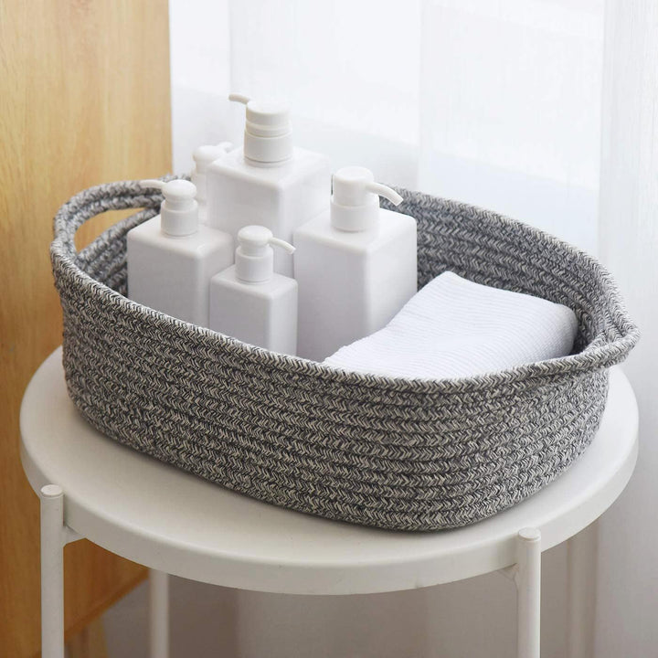 Woven Cotton Rope Storage Basket, Cube Changing Table Organizer for Closet Towels, Baby Nursery Bin, Small Dog Cat Toy Box, Gift Baskets empty (14.5x 11x 5) by CIKI HOME