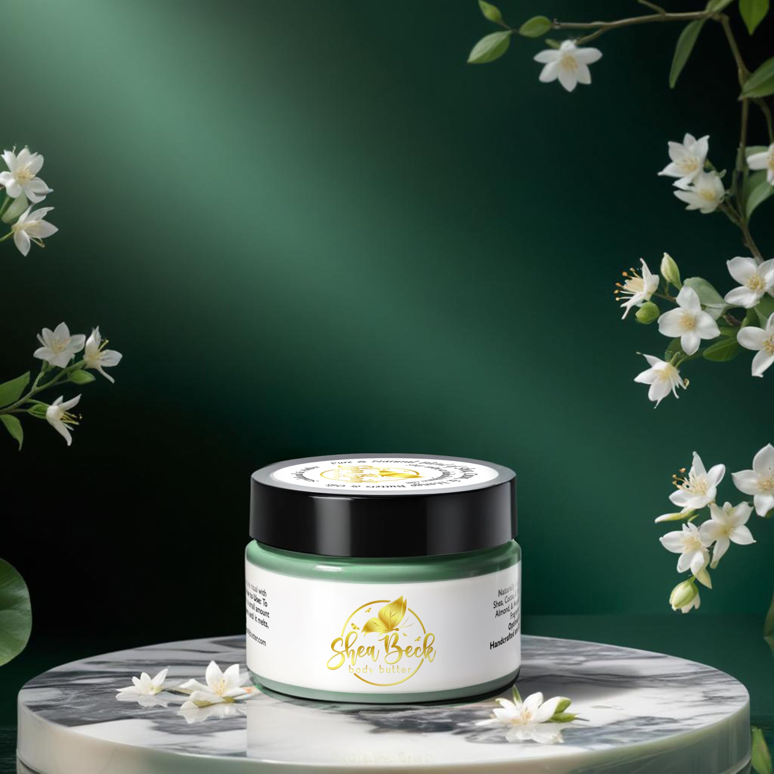 Shea Beck Body Butter Blend: Natural Shea, Cocoa, & Mango w/Jojoba Oil for Radiant Skin and Beard | Moisturizing (4 Oz, Jasmine)