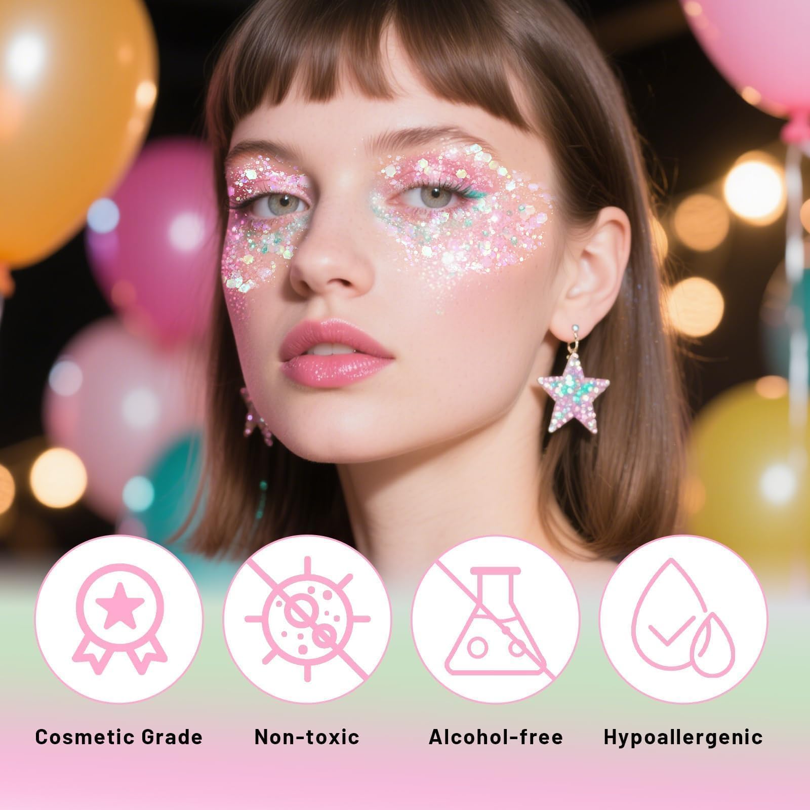 DAGEDA Iridescent Body Glitter Gel, Holographic Face Glitter Body Gel Rave Party Accessories, Chunky Glitters for Face Hair Nails, Cosmetic Laser Powder Festival Sequins Paint Makeup