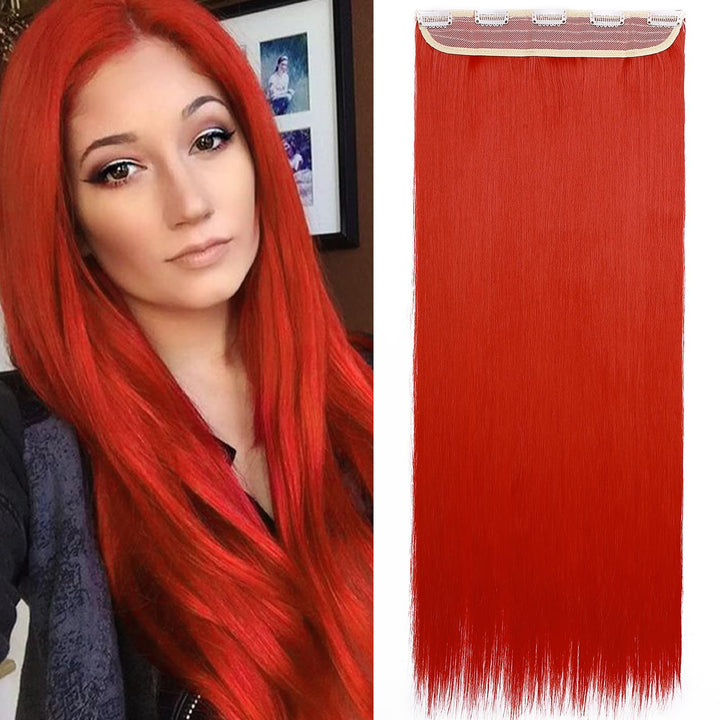 S-noilite 24/26 Straight Curly 3/4 Full Head One Piece 5clips Clip in Hair Extensions Long Poplar Style for Xmas Gifts 22colors(26-straight,red)
