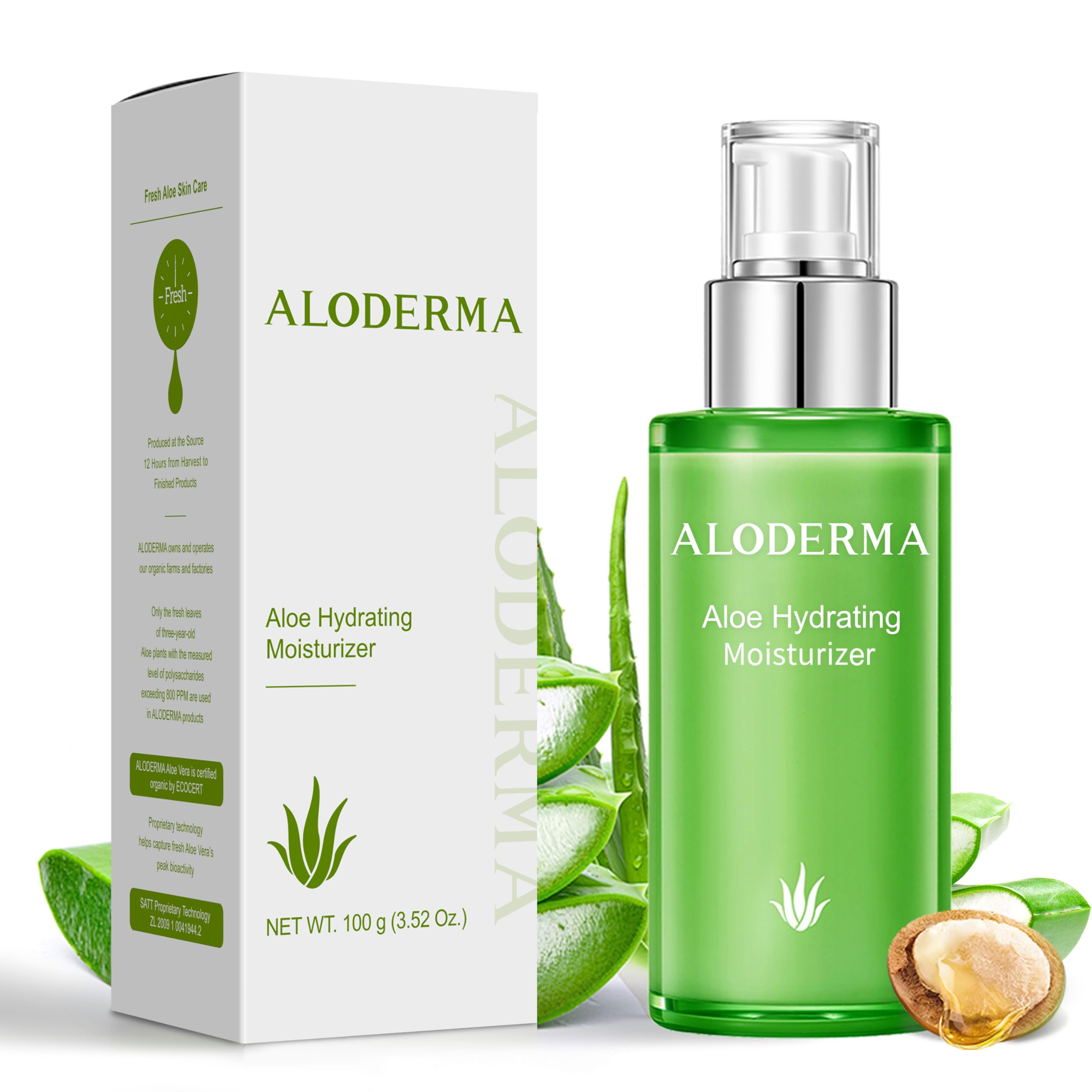 Aloderma 71% Organic Aloe Vera Hydrating Face Moisturizer for Soft and Nourished Skin - Light and Oil-Free Aloe Vera Moisturizer with Hyaluronic Acid for Soothing Hydration - Face Lotion, 3.5oz