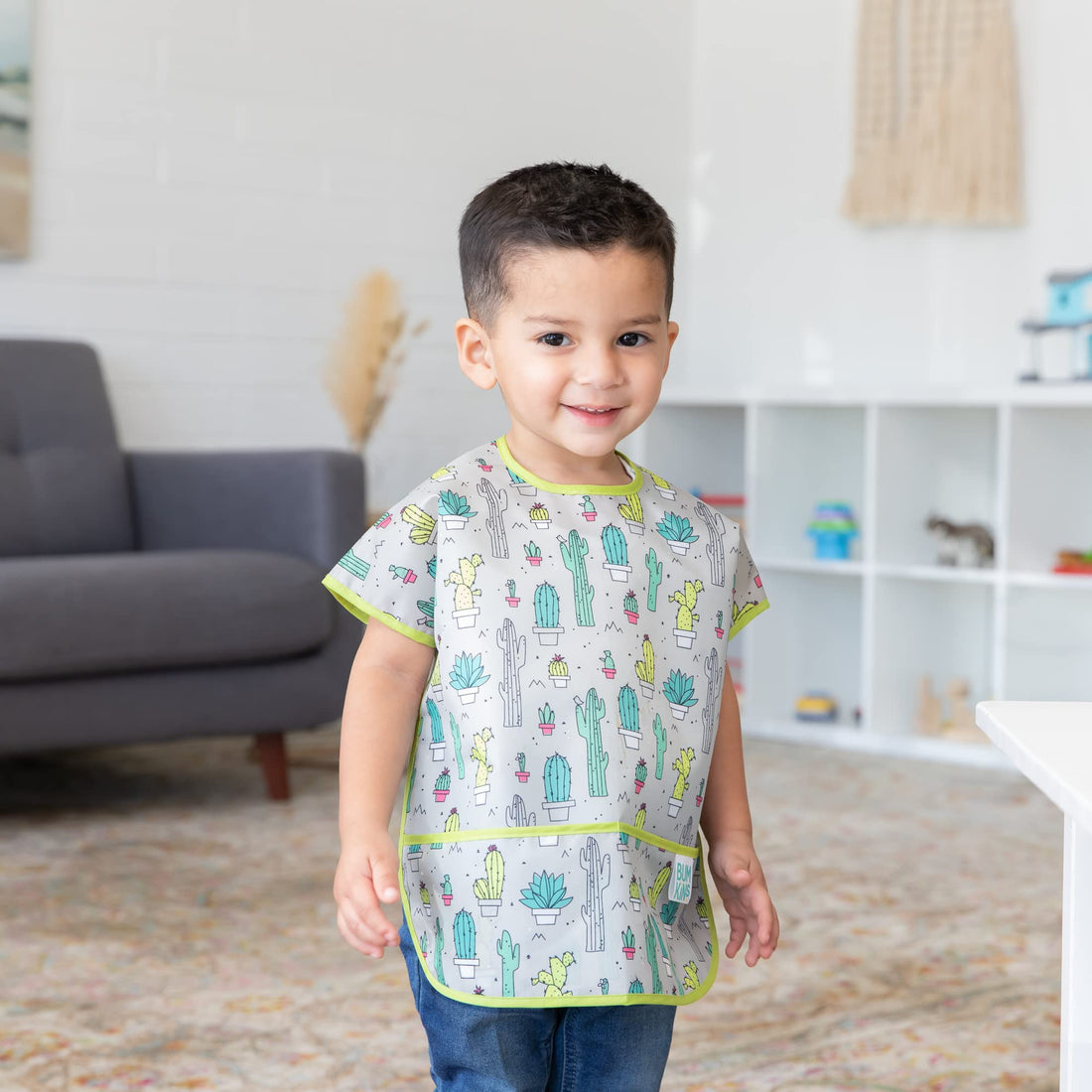 Bumkins Bibs, Baby and Toddler Bibs, Bibs for Girls and Boys, Large for 1-3 Years, Short Sleeve Bib for Kids, Mess Proof Lightweight Waterproof Fabric Bib