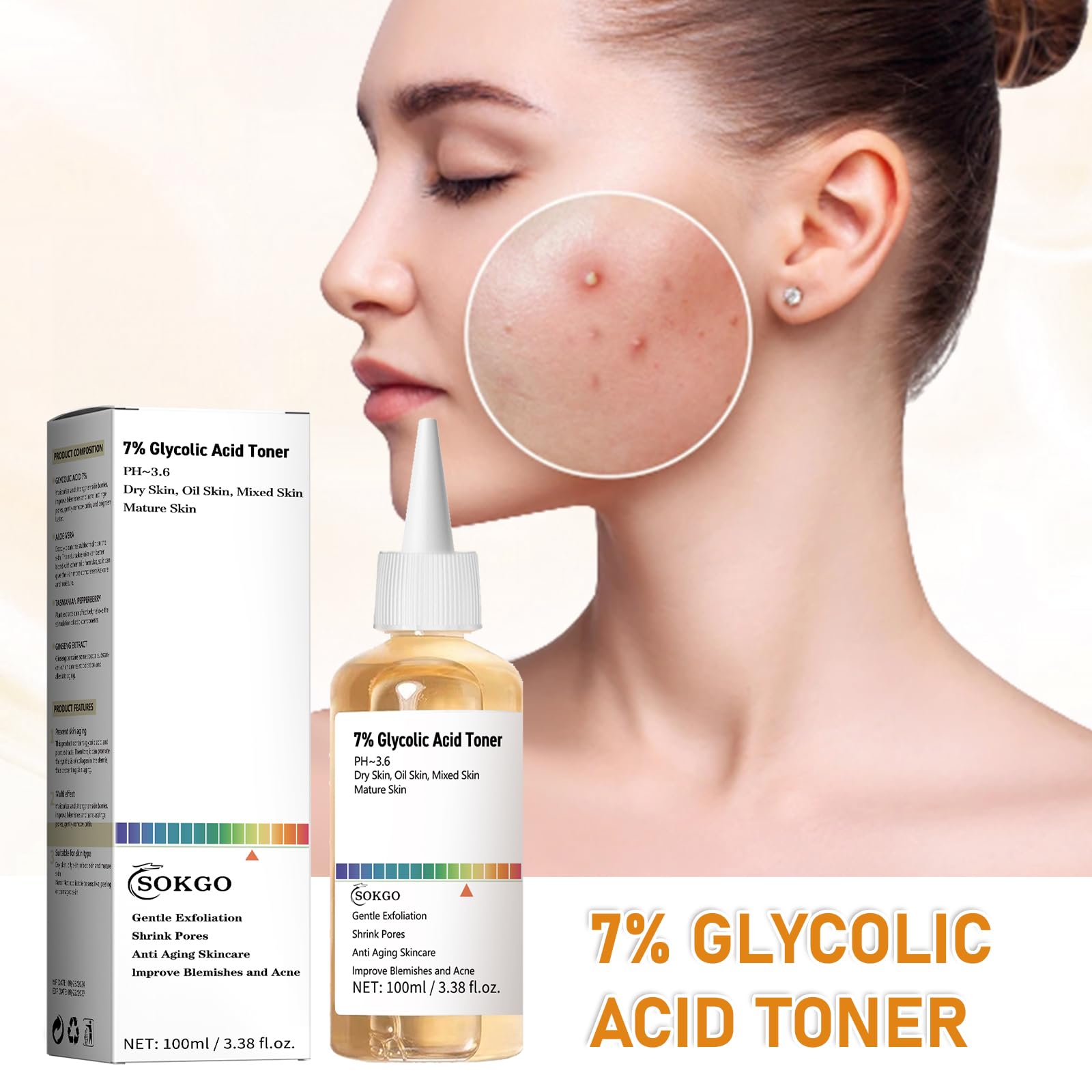 7% Glycolic Acid Exfoliating Toner, Exfoliating Facial Toner, Smooth Skin, Even Tone, Hydrating Formula, Pore Minimizer (Large, Unscented)