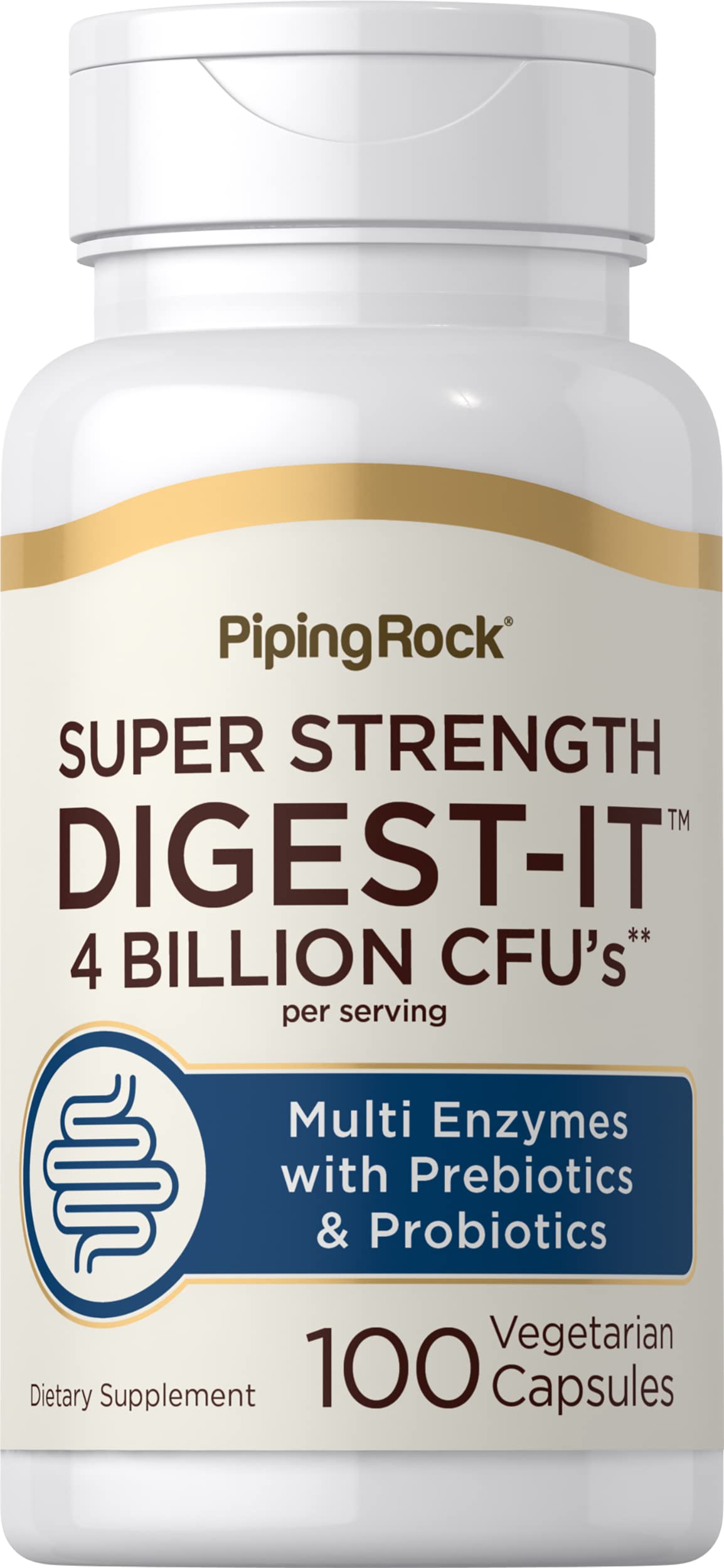 Piping Rock Digestive Enzymes with Probiotics and Prebiotics | 100 Capsules | Multi Supplement for Men & Women | 4 Billion CFU | Extra Strength Pills | Non-GMO, Gluten Free