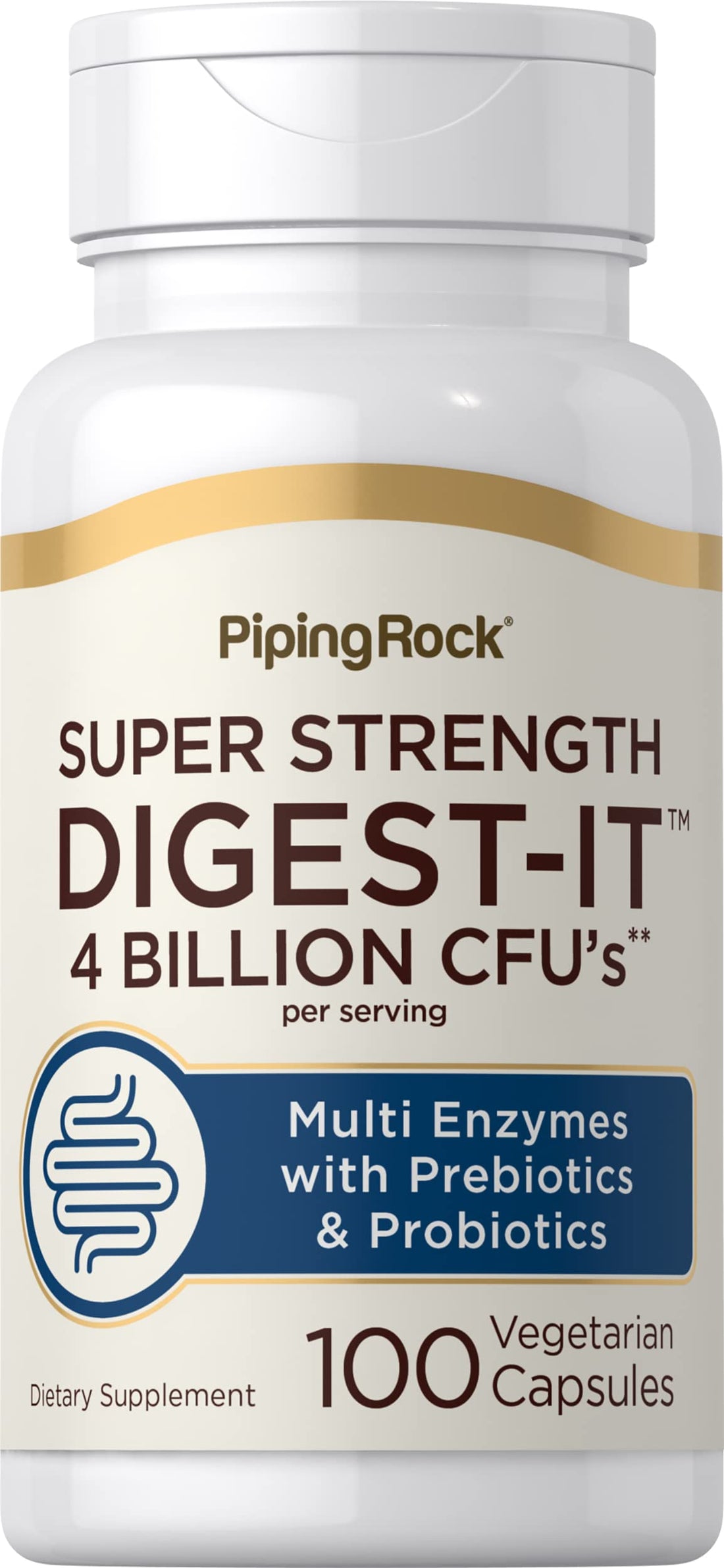 Piping Rock Digestive Enzymes with Probiotics and Prebiotics | 100 Capsules | Multi Supplement for Men & Women | 4 Billion CFU | Extra Strength Pills | Non-GMO, Gluten Free