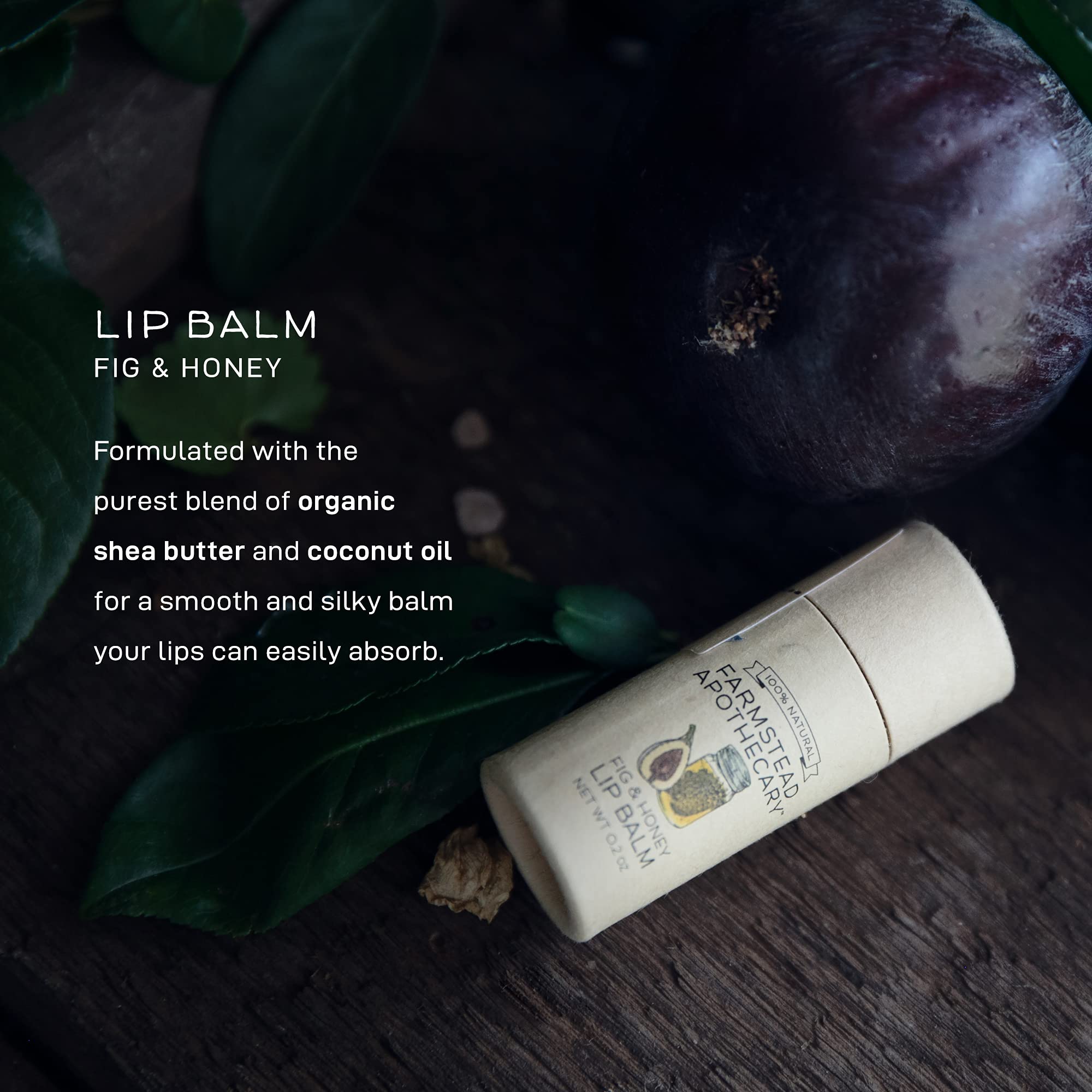 Farmstead Apothecary 100% Natural Lip Balm with Organic Beeswax, Organic Shea Butter & Organic Coconut Oil, Fig & Honey 0.2oz (Pack of 2)