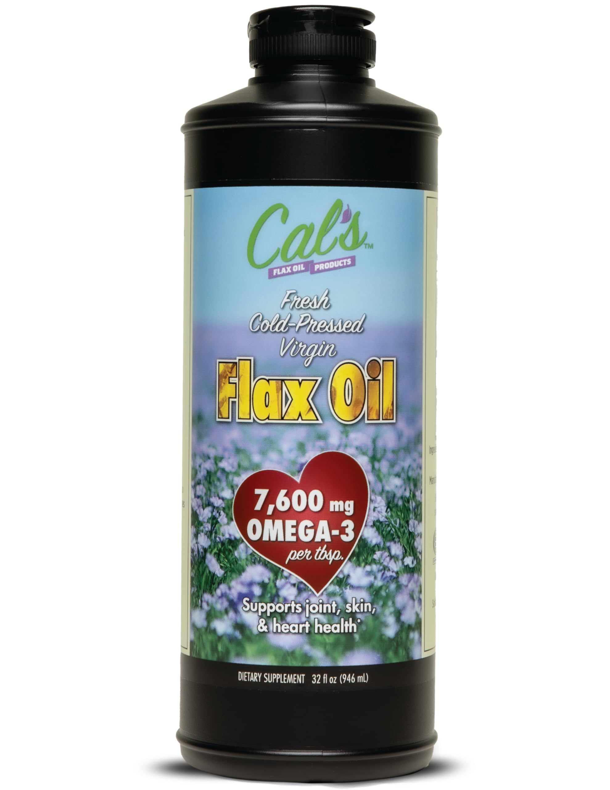 Cal's Flax Oil, Cold Pressed Flax seed, High in Omega 3 Fatty Acid, Unrefined Flax Seed Oil, Pure Flax Seed Oil Liquid Supplement for Joint, Skin, and Heart Health Support - 32 oz