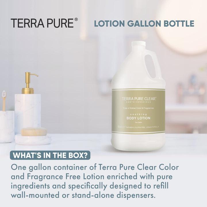 Terra Pure Clear Color & Fragrance-Free Hotel Lotion | 1 Gallon | For Hospitality & Vacation Rentals to Refill Dispensers | Single Gallon
