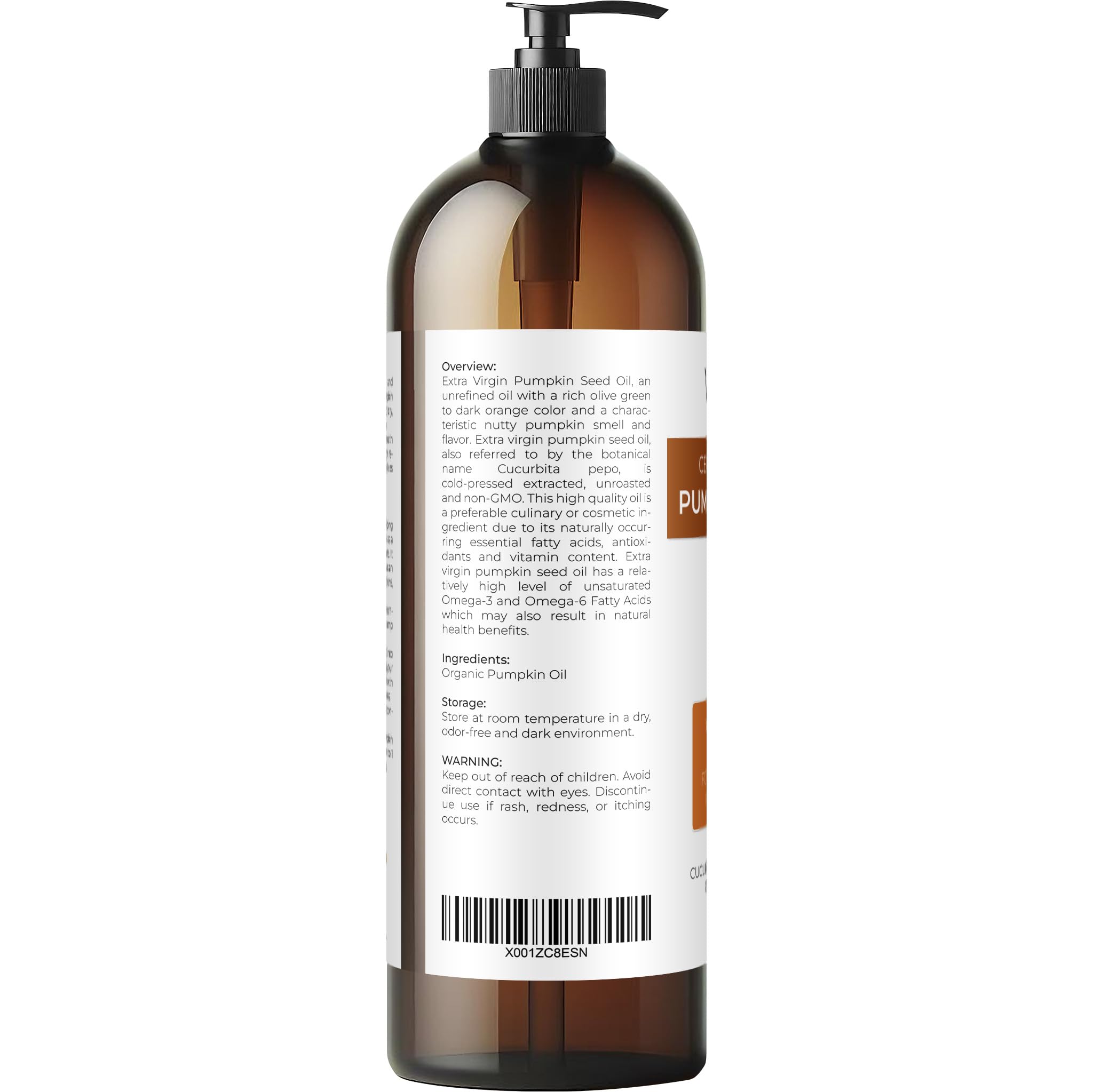 velona Pumpkin Seed Oil USDA Certified Organic - 32 fl oz | 100% Pure and Natural Carrier Oil | Unrefined, Cold Pressed | Cooking, Face, Hair, Body & Skin Care | Use Today - Enjoy Result