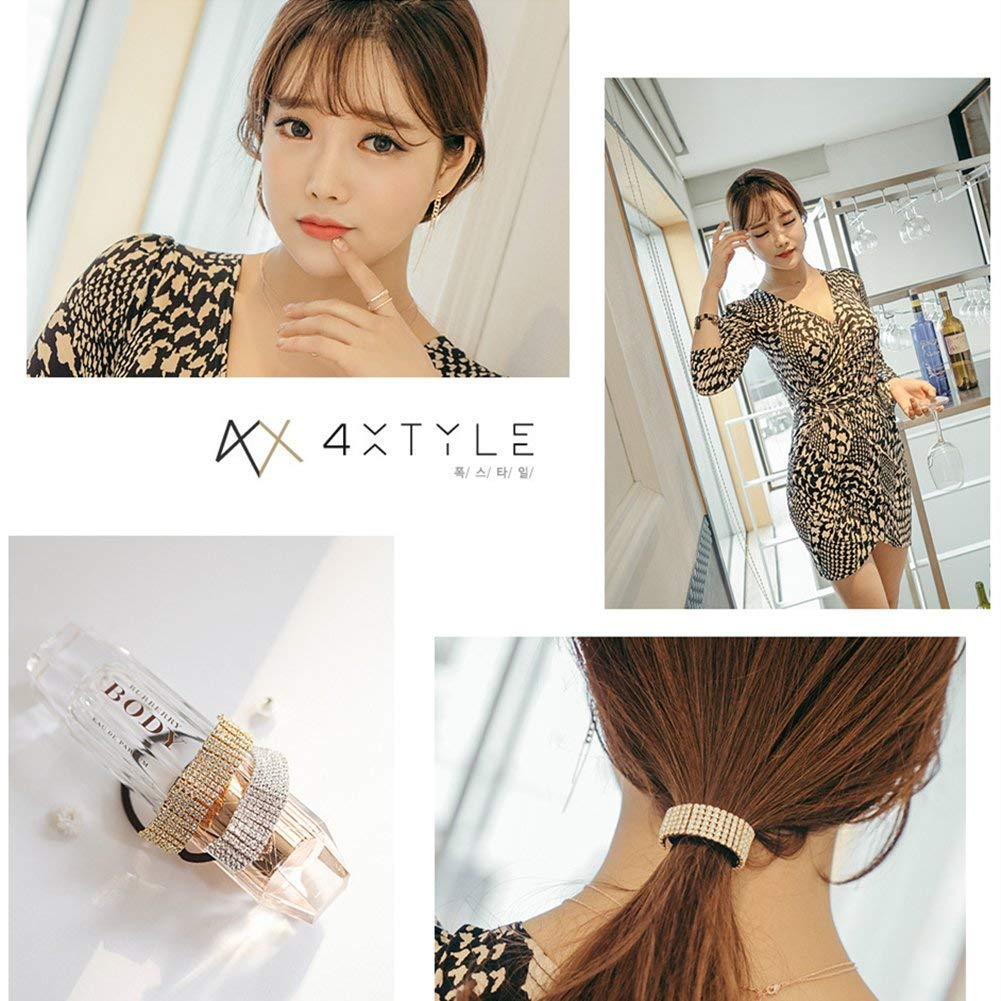 Casualfashion 2Pcs Designer Fashion Elastic Rhinestone Hairtie Ponytail Holder Headband Hair Ties Accessories for Women Girls Hair Band