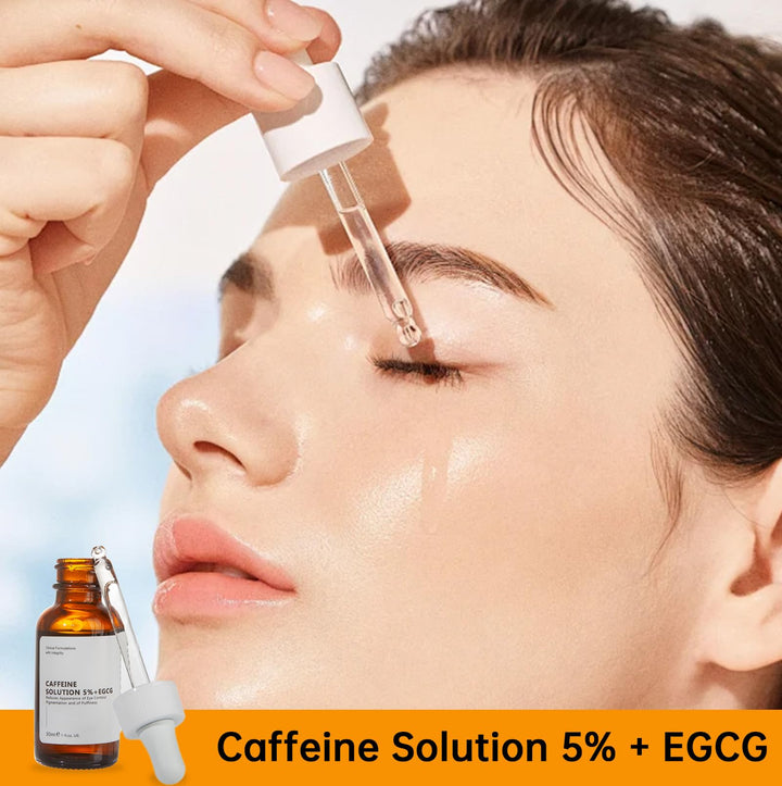 Caffeine Solution 5% + EGCG, Caffeine Eye Serum For Face, 30 ML/ 1 PCS Moisturizing Under Eye Solution For Reduces Dark Circles & Puffiness.