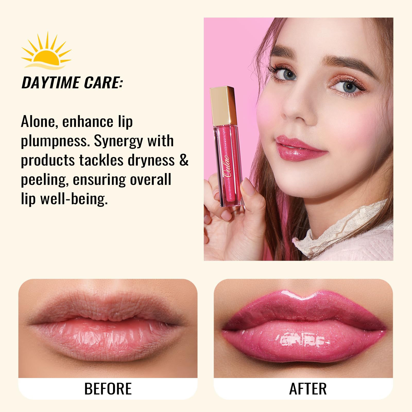 Oulac Purple Lip Gloss High-shine Moisturizing Lip Gloss Oil Liquid Lipstick Non-stick Cup Glitter Lipstick Lip Tint Reduce Fine Lines Lip Glaze For Dry Lip C14