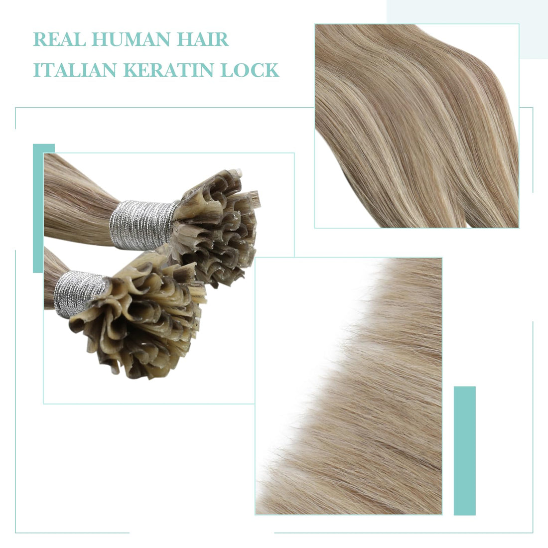 16, Light Brown With Golden Blonde: Youngsee 16 Piano Color U Tip Hair Extensions Human Hair Ombre Light Brown Highlighted Blonde 100% Real Pre Bonded Nail Tip Hair Extensions 50G/Set