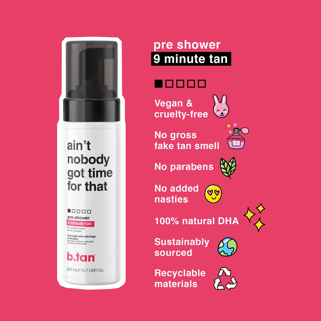 b.tan B. Tan Pre Shower Tan Mousse - Ain'T Nobody Got Time For Dat! - 6.7 Fl Oz - 9 Minute Golden Tan