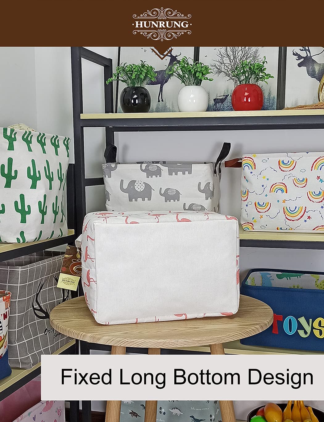 HUNRUNG Rectangle Storage Basket Cute Canvas Organizer Bin for Pet/Children Toys, Books, Clothes Perfect for Rooms/Playroom(Rectangle Flamingo)