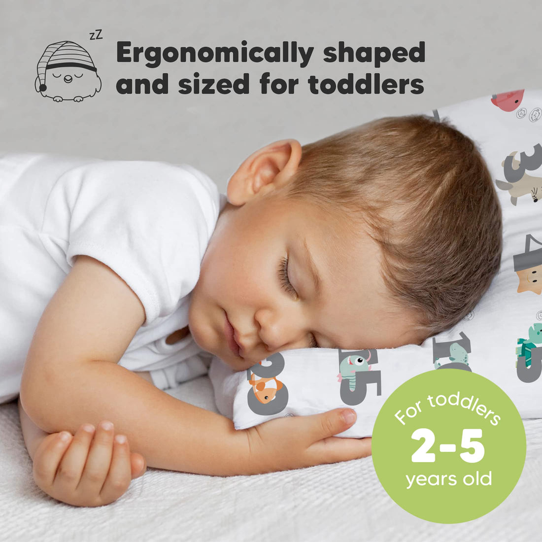 Toddler Pillow with Pillowcase - 13x18 My Little Dreamy Kids Travel Bed Pillows for Sleeping, Organic Cotton Small Pillowcase, Soft & Breathable, Machine Washable, Toddlers 2-5 Years Old (Kea123)
