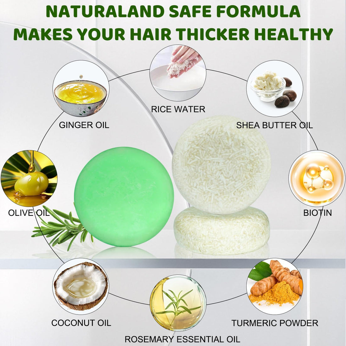 3 PCS Rice Water Shampoo and Rosemary Biotin Conditioner Bar Set for Thinning Hair, Natural Solid Shampoo Soap Bar Oil Control for Men Women Hair Growth Strengthening, Hair Thickening & Regrowth Combo