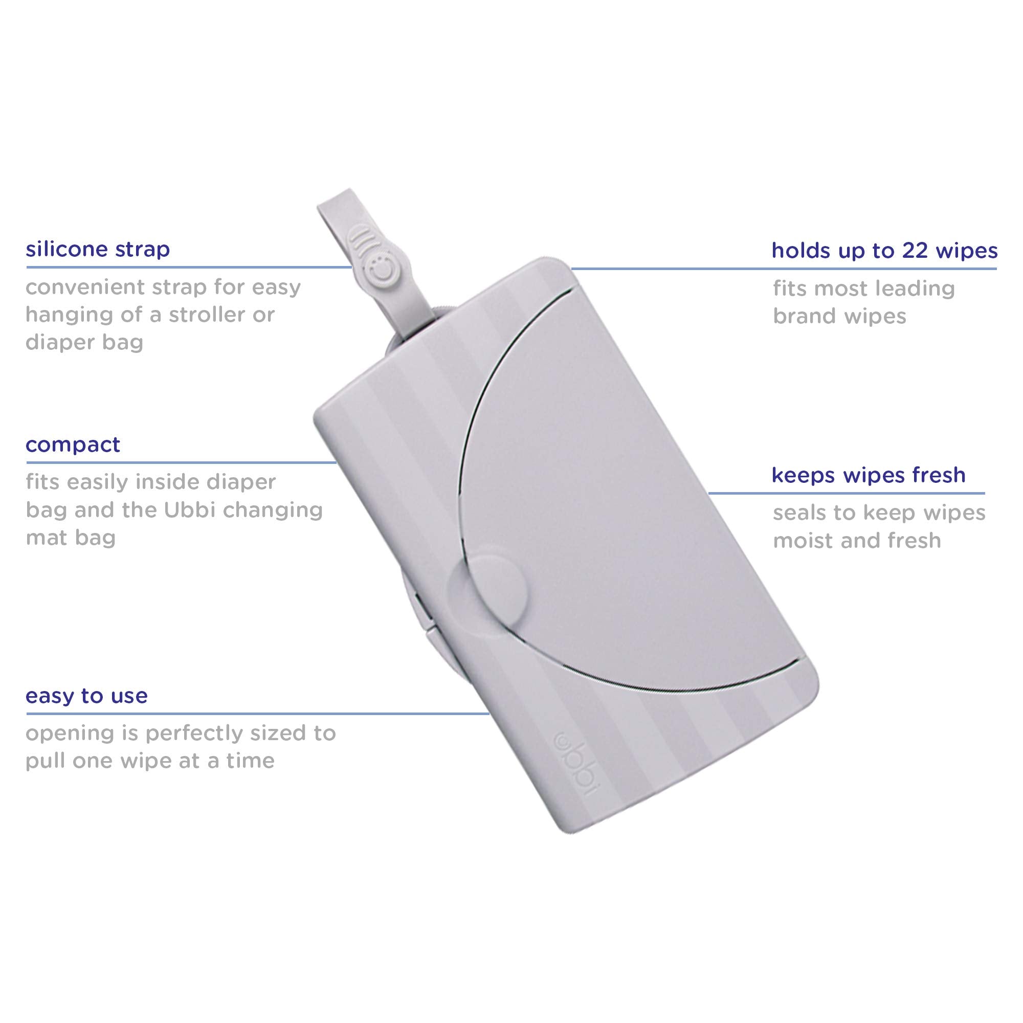 Ubbi On-the-Go Baby Wipes Dispenser, Portable Wipes Container for Travel, Diaper Bag Accessory Must Have for Newborns, Reusable Wipes Holder, Gray, Set of 2