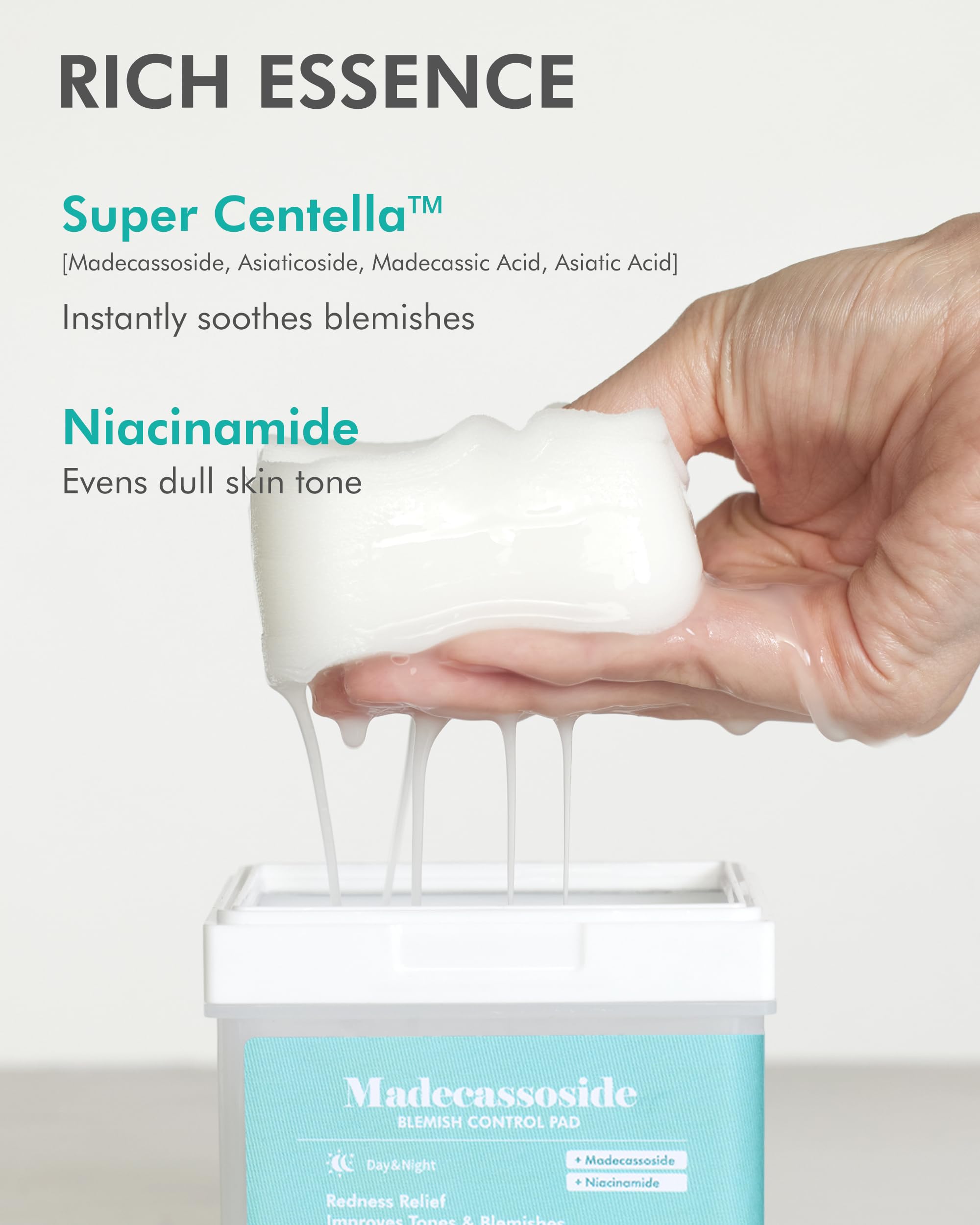 DERMAL Madecassoside Blemish Control Pad - Korean Toner Pad for Blemish & Tone Improvement with Centella Asiatica - Vegan Gauze Tencel Square Pads - High Capacity, 120 Sheets