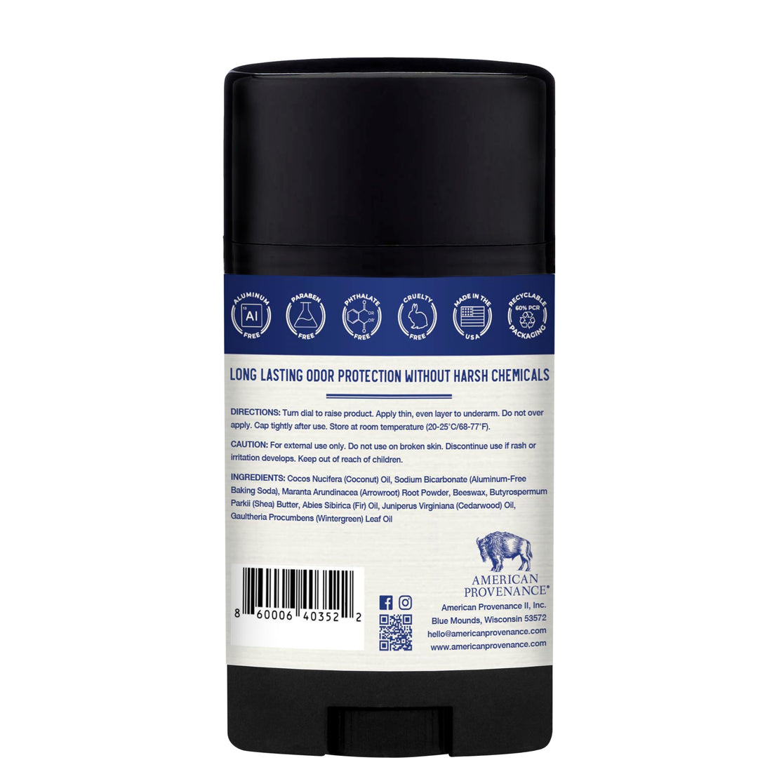 American Provenance Natural Mens Deodorant, Firepits & Flannels, 2.75 oz/75 gr