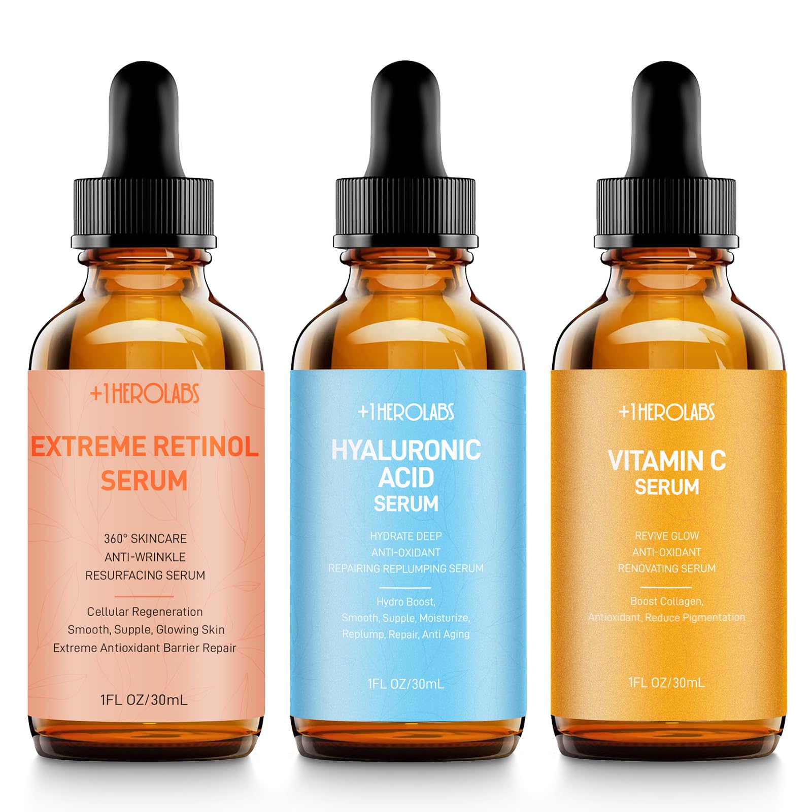 Facial Skin Care Set– Retinol Serum, Vitamin C & Hyaluronic Acid for Face – Anti Aging Face Serum Set for Women – Firm, Wrinkle Smoothing, Dark Spot Corrector, Brighten Dullness