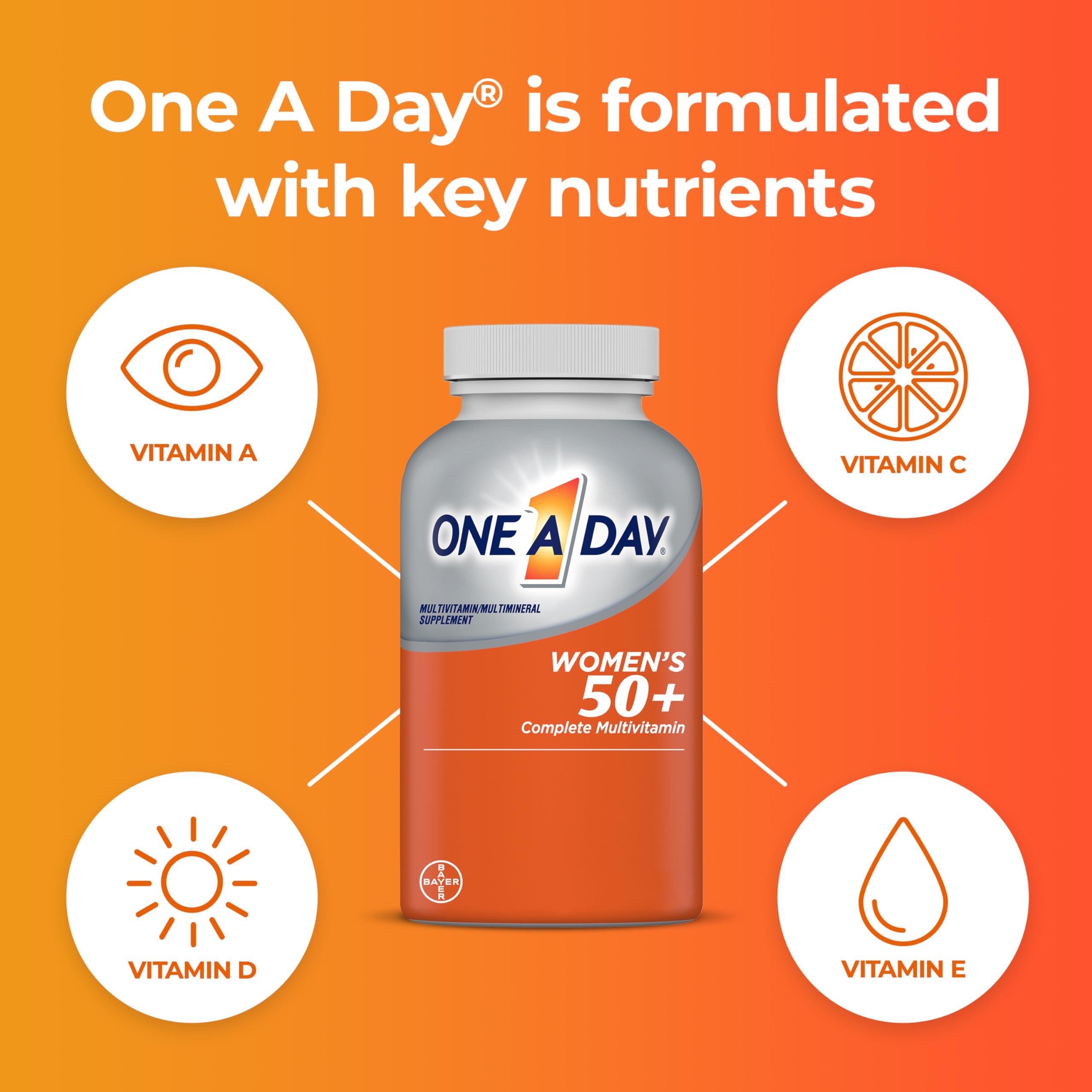 One A Day Women’s 50+ Multivitamins, Multivitamin for Women with Vitamin A, C, D, E and Zinc for Immune Health Support*, Calcium & more, 100 count