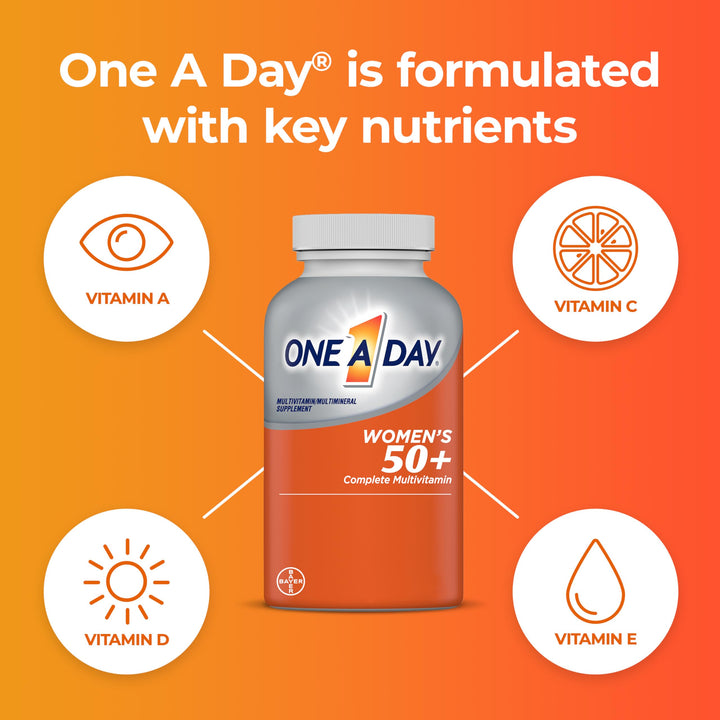 One A Day Women’s 50+ Multivitamins Tablet, Multivitamin for Women with Vitamin A, C, D, E and Zinc for Immune Health Support*, Calcium & more, 200 Count