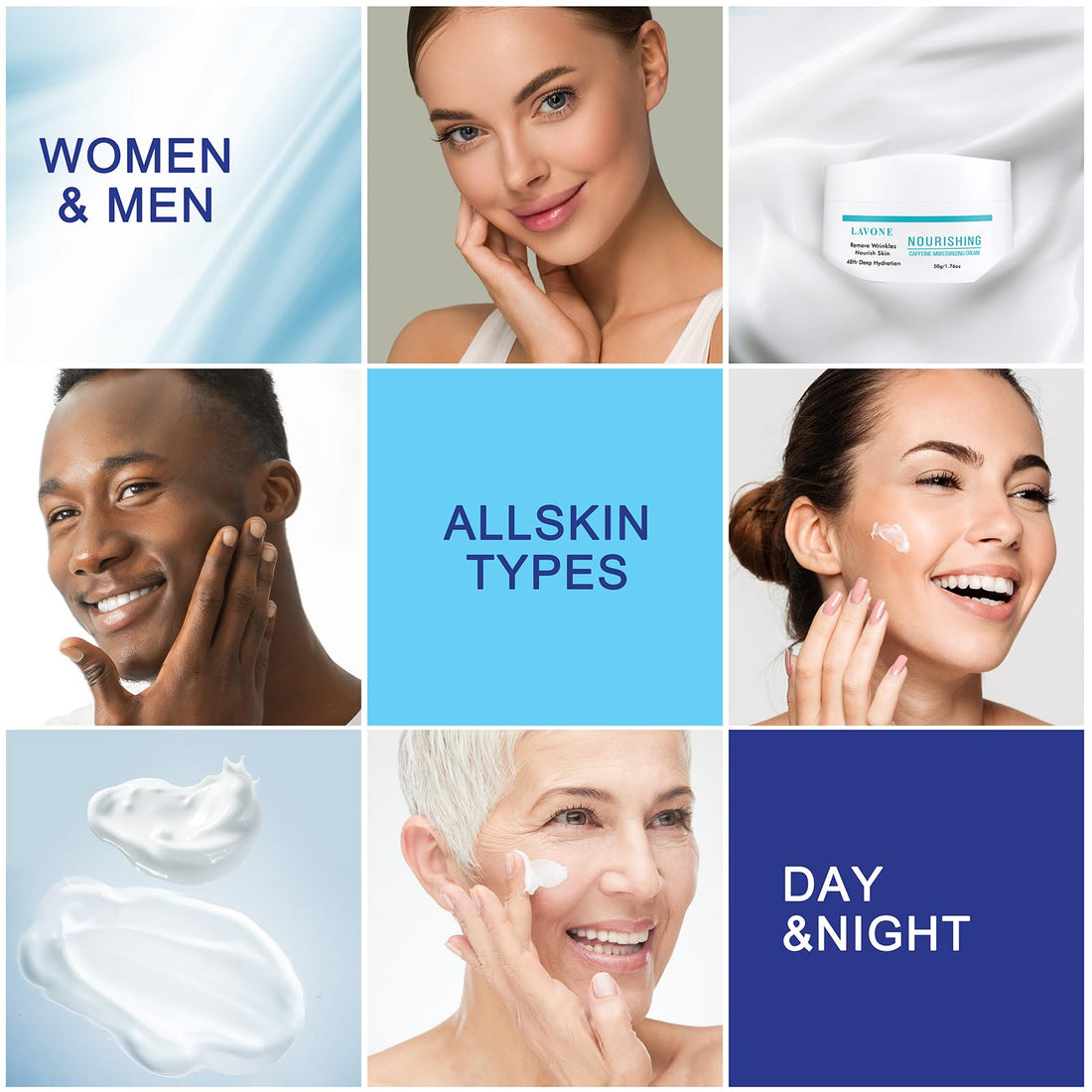 Face Moisturizer - LAVONE Moisturizer Face Cream for Women and Men with Caffeine, Hyaluronic Acid, Vitamin E/C | Daily and Night Facial Moisturizer | For Dry, Oily, Sensitive, and Acne-Prone Skin