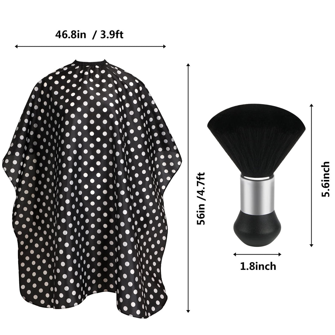 Barber Cape Waterproof Professional Hair Cutting Cape Neck Duster Brush for Haircut Black and White Dots Salon Beard Hairdressing Kits 46.8 × 56 Inches