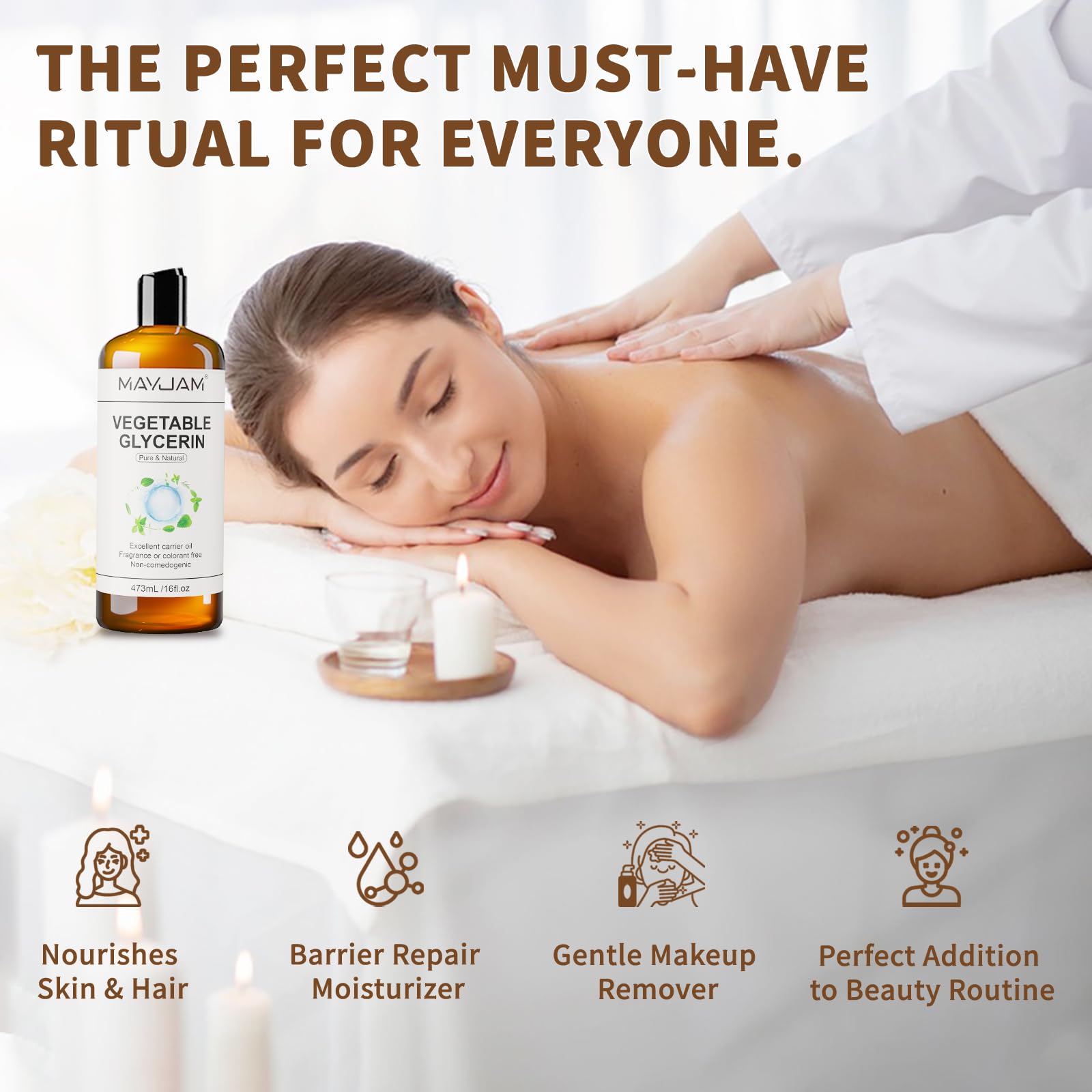 MAYJAM Pure Vegetable Glycerin for Skin,Crafts,Face,Hair Large 16 oz No Palm Oil Natural liquid Glycerine Makeup Remover Body Oils Massage Oil Deeply Moisturizing and Hair Benefits,DIY Beauty Products