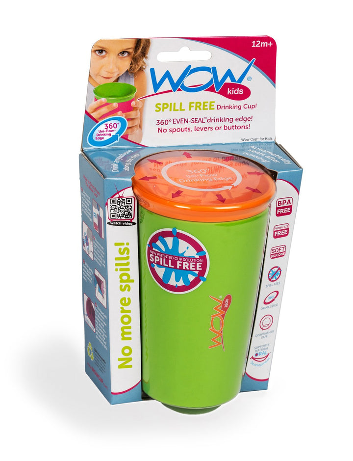 Wow Cup for Kids Original 360 Sippy Cup, Green with Orange Lid, 9 oz