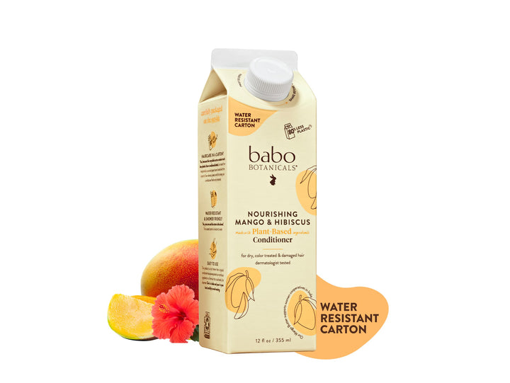 Babo Botanicals Nourishing Mango & Hibiscus Conditioner - For Dry, Damaged, Color-Treated Hair – Moisturize & Soften – Water-Resistant Carton 80% Less Plastic – Vegan – Silicone Free