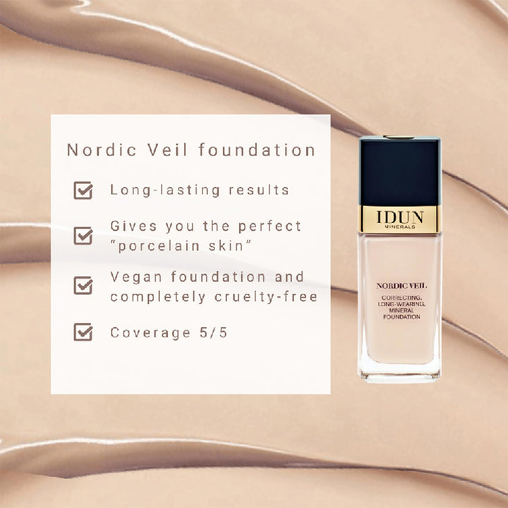 IDUN Minerals Liquid Foundation Nordic Veil, Ingrid - Full Coverage, Long Lasting - Matte Finish - For Normal to Oily Skin, Purified Minerals, Safe for Sensitive Skin - Medium Cold, 0.87 oz