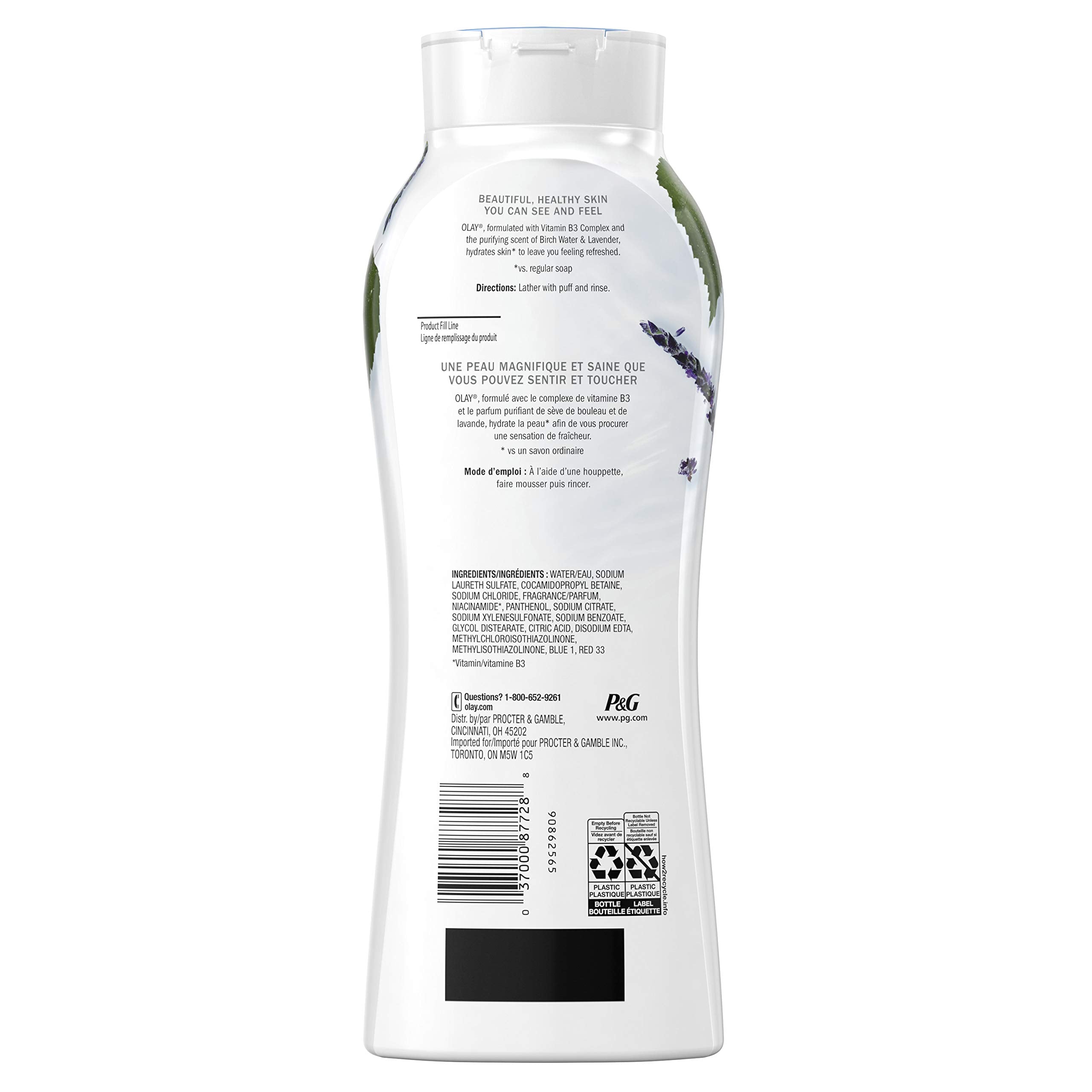 Olay Fresh Outlast Body Wash, Birch Water & Lavender, 12.3 fl oz