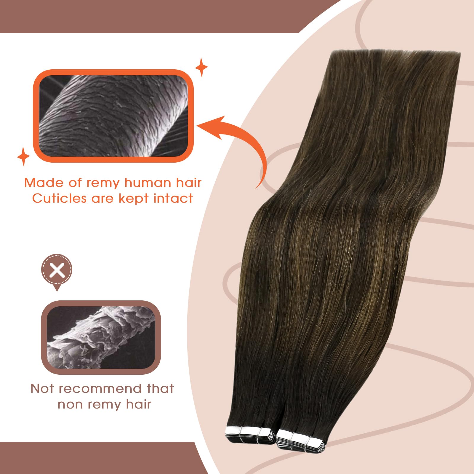 Sunny Brown Balayage Tape-in Human Hair Extensions 14inch Silky Straight Tape in Hair Extensions Glue in Human Hair Salon Style 2.5g/pc 20pcs/pack