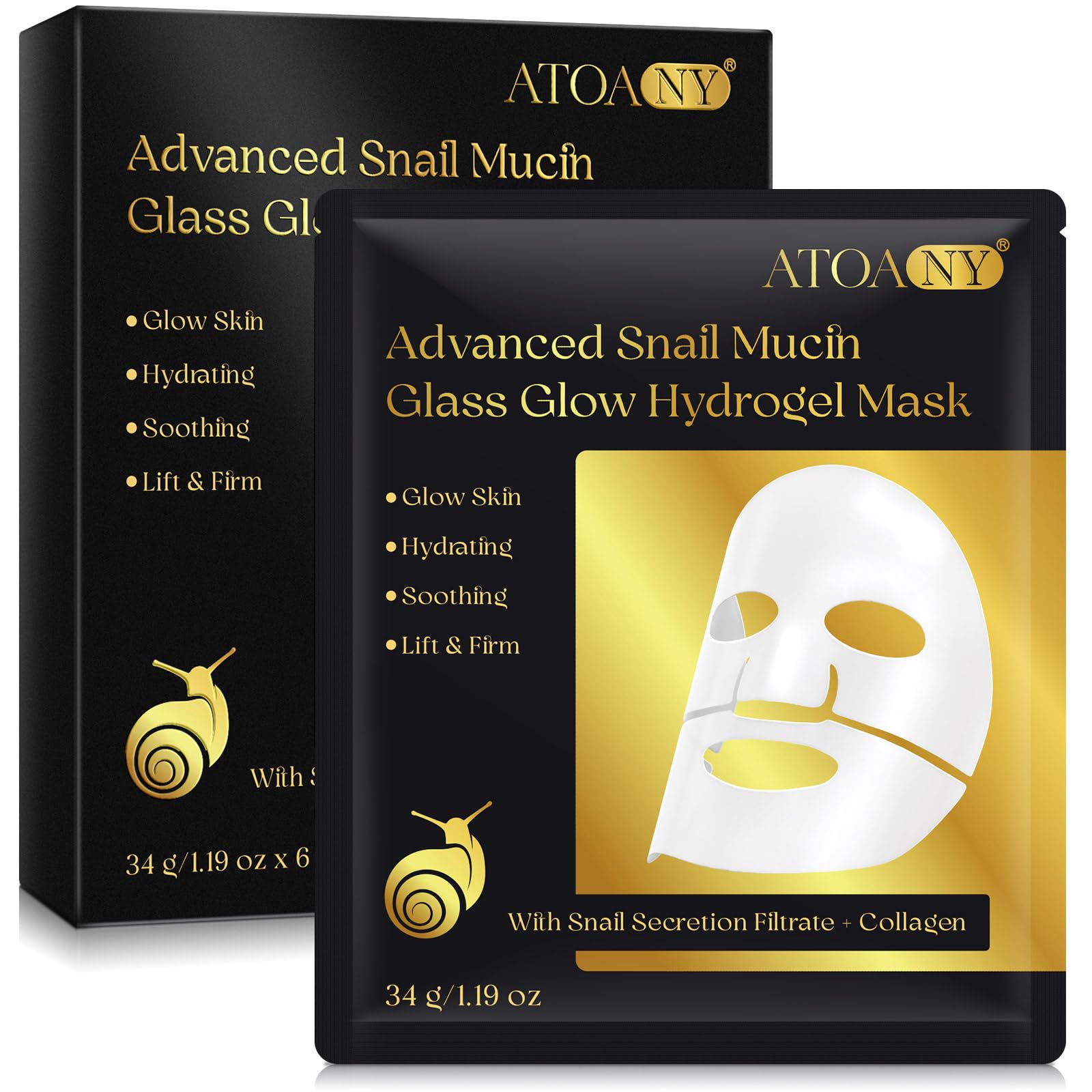 Snail Mucin Mask - Collagen Face Mask, Hydrating Mask Sheet with Hyaluronic Acid, Anti Wrinkle Anti Aging Deep Moisturizing Natural Snail Mucin Serum Daily Treatment for Dry, Sensitive Skin (6 PCS)
