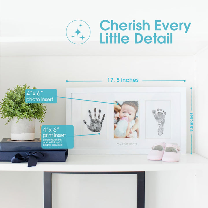 Pearhead Baby Hand and Footprint Kit - Inkless No Mess Clean-Touch Ink Pad, Newborn Keepsake Frame, Nursery Decor Essentials, Perfect Shower Gift for Boys and Girls, White