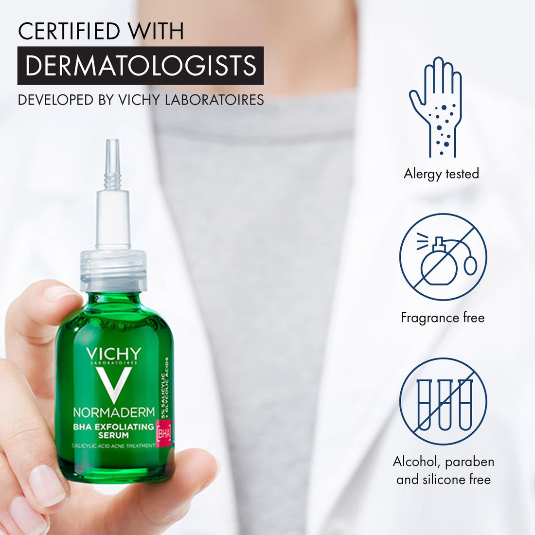 Vichy Normaderm BHA Exfoliating Serum, Salicylic Acid Acne Treatment for Face, Formulated with 4% Glycolic Acid, Gentle Face Exfoliator Clears Blackheads & Acne Blemishes, 1.01 Fl. Oz