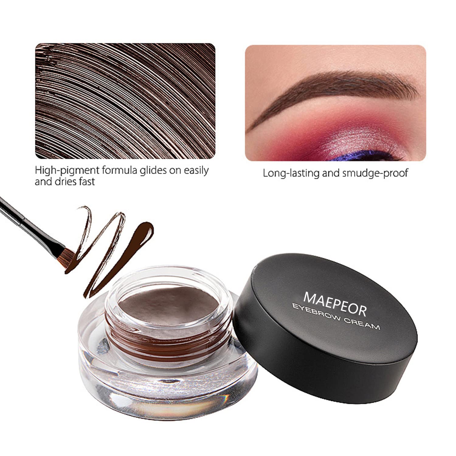 MAEPEOR 12 Colors Eyebrow Pomade Full-pigmented Long Lasting Waterproof Cream Gel Filling & Shaping Tinted Eyebrows Enhancers with Brush for Daily or Cosplay (09 Wine)