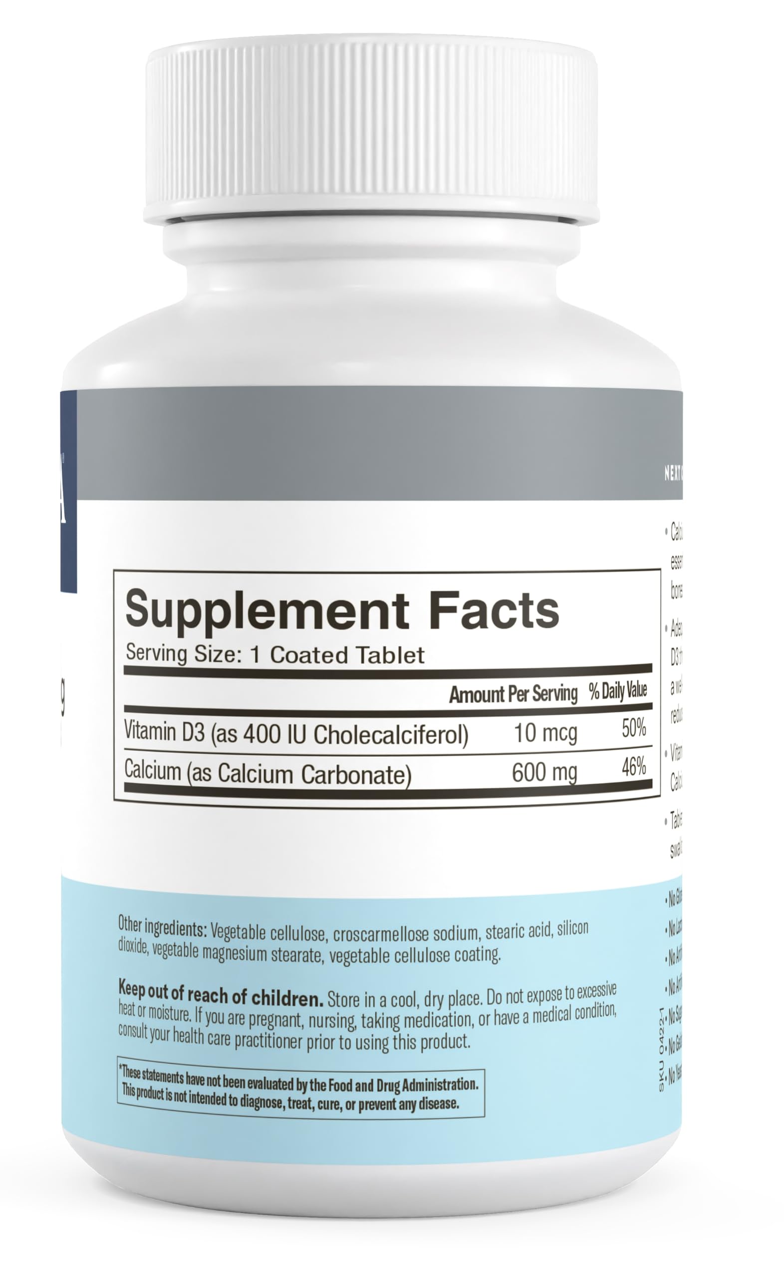 FREEDA Calcium 600 mg with Vitamin D3 400 IU – Essential Bone Support Supplement – Kosher, Gluten-Free, Easy-to-Swallow Coated Tablets for Women & Men (100 Ct)