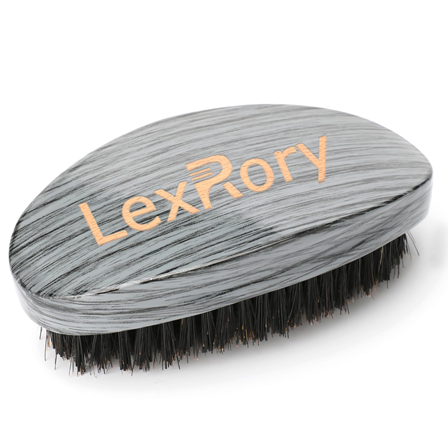 LexRory Curved Wave Brush for Men 360, Medium Hard Palm Hair Brushes with Boar Bristles for Black Hair Wavers to Creating 360 Waves (Grey)