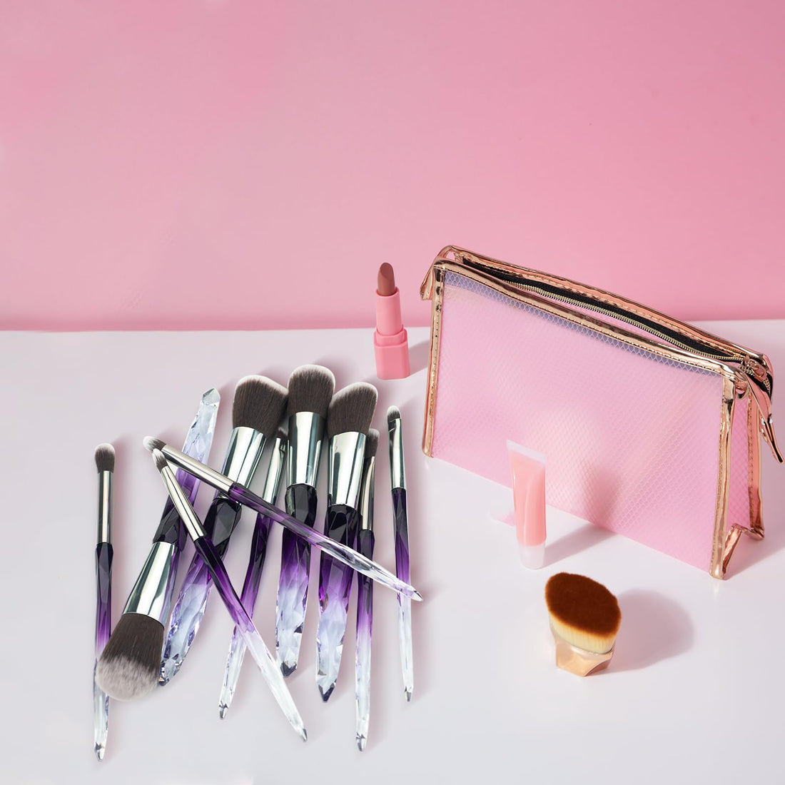 Make Up Brush Set 10 Piece, Professional Makeup Brushes with Soft Bristles Hair Purple Cosmetic Brushes Collection Special Plastic Handle Eye Brushes