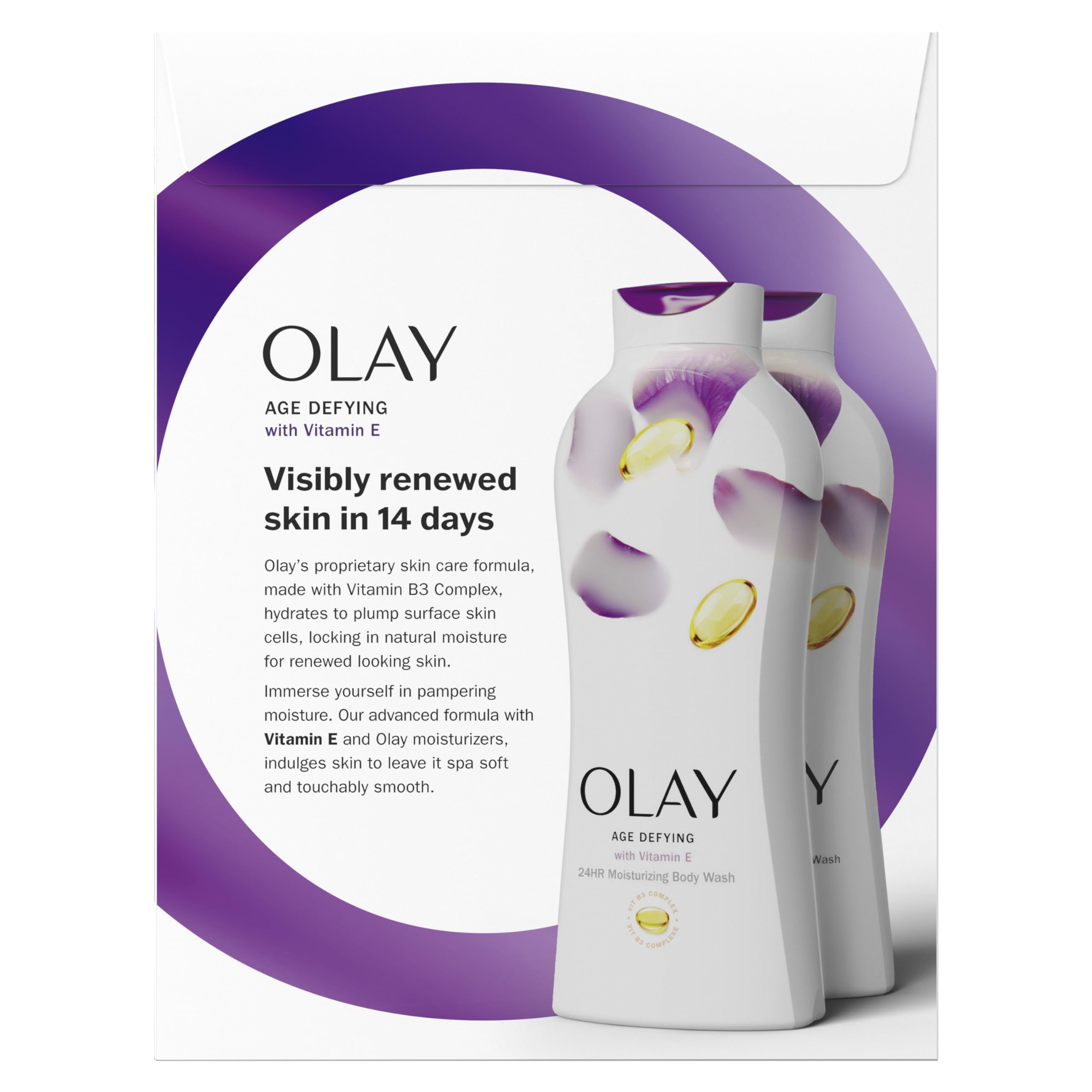 Olay Body Wash Age Defying with Vitamin E & B3 Complex, 24hr Moisturizing Formula, Promotes Visibly Smooth Skin, Ideal for Daily Use, 22 fl oz, (Pack of 2)