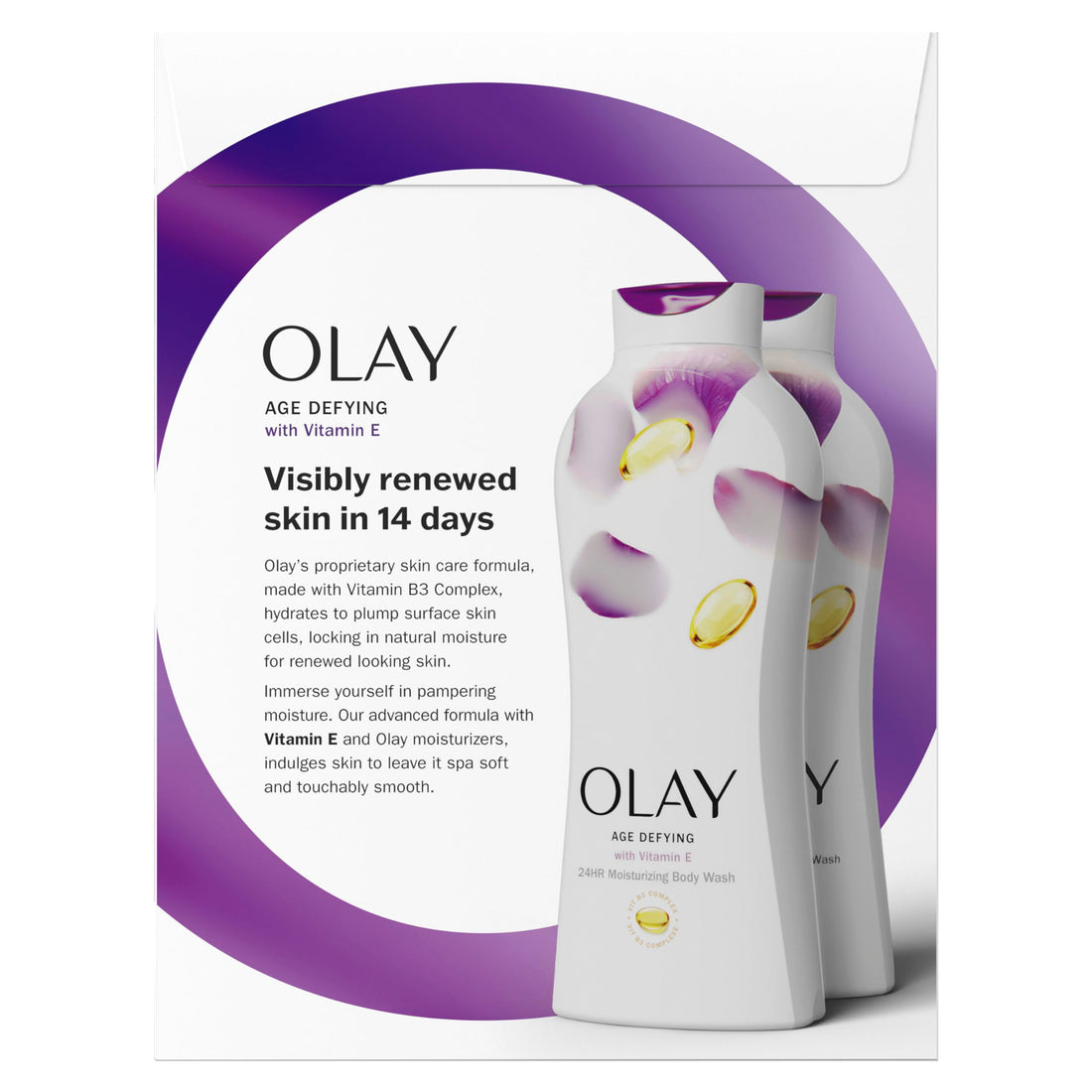 Olay Body Wash Age Defying with Vitamin E & B3 Complex, 24hr Moisturizing Formula, Promotes Visibly Smooth Skin, Ideal for Daily Use, 22 fl oz, (Pack of 2)