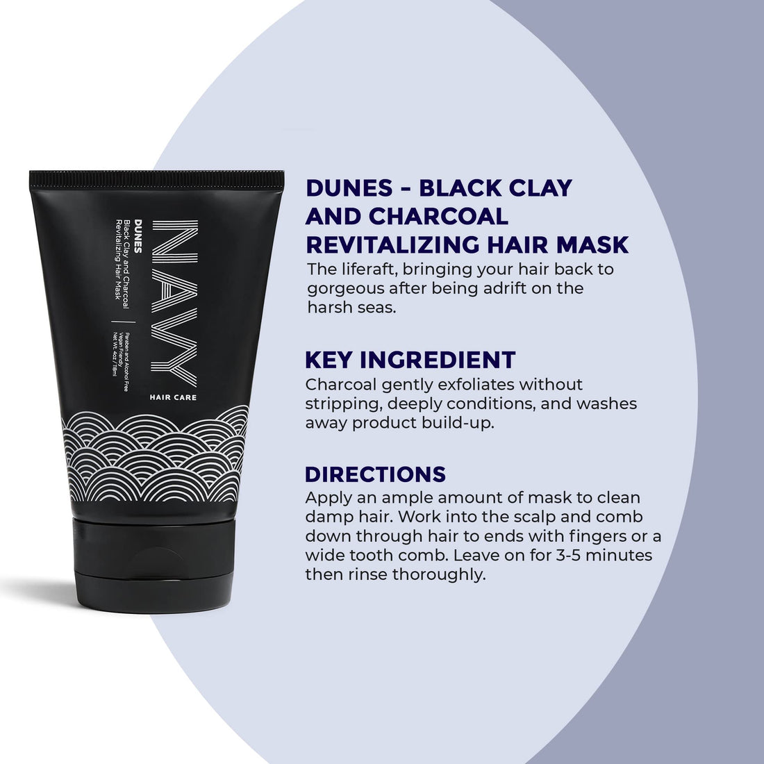 NAVY Dunes Black Clay and Charcoal Revitalizing Hair Mask for Dry Damaged Hair and Growth - Paraben-Free Detoxifying Clay Mask - 4 fl oz